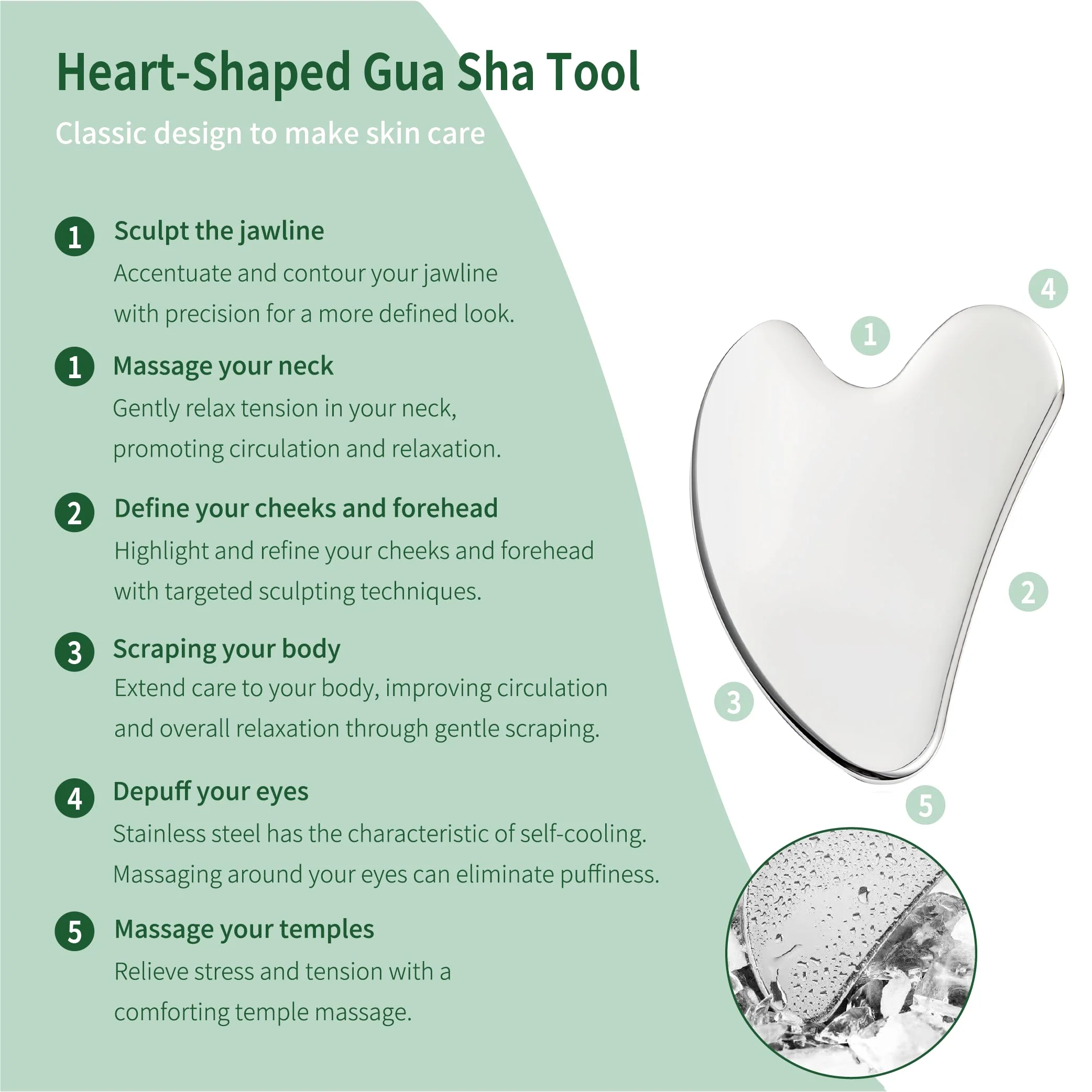 LeMeeOly 3pcs Stainless Steel Gua Sha Facial Tools & Eye Cream Applicator Metal GuaSha Set for Face Body, Detailer Gua Sha Lymphatic Drainage Massager,Guasha Face Sculpting Tool - Image 6