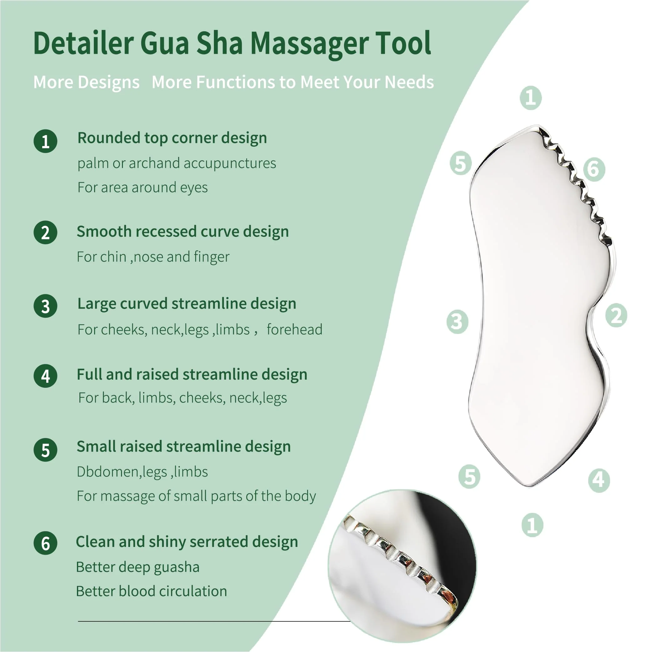 LeMeeOly 3pcs Stainless Steel Gua Sha Facial Tools & Eye Cream Applicator Metal GuaSha Set for Face Body, Detailer Gua Sha Lymphatic Drainage Massager,Guasha Face Sculpting Tool - Image 7