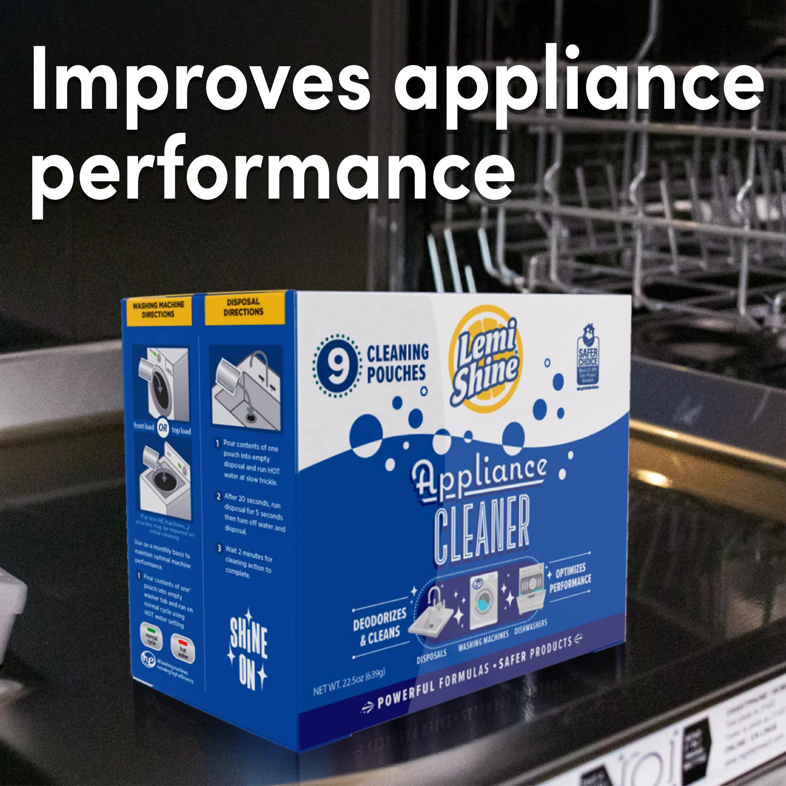 Lemi Shine Appliance Cleaner & Deodorizer - Dishwasher, Washing Machine, and Garbage Disposal Citric Acid Cleaner - 22.5 oz (9 Pack) - Image 6