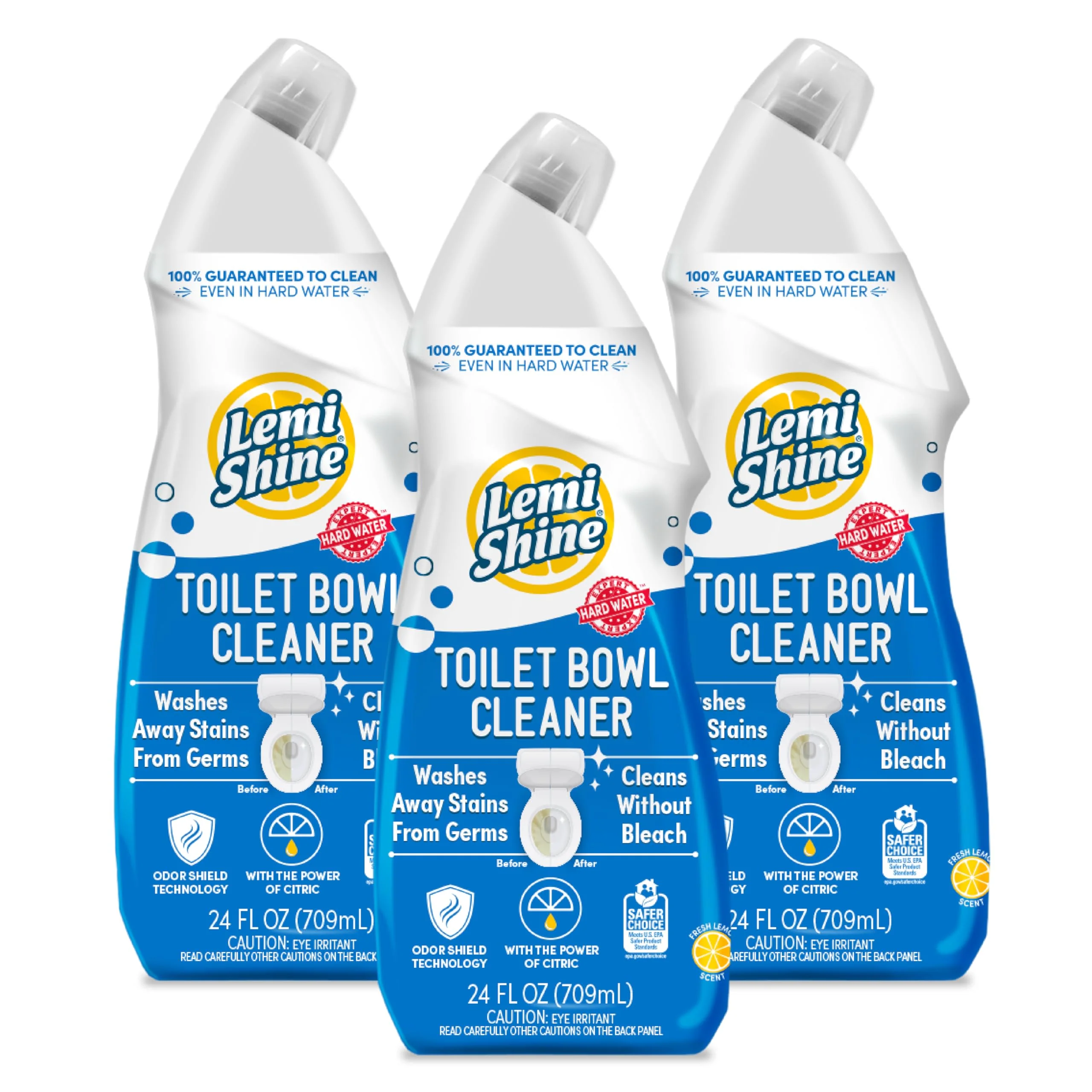 Lemi Shine Toilet Bowl Cleaner - Bleach-Free Toilet Cleaner - Removes Tough Stains and Odor - 24 fl oz (3 Pack)