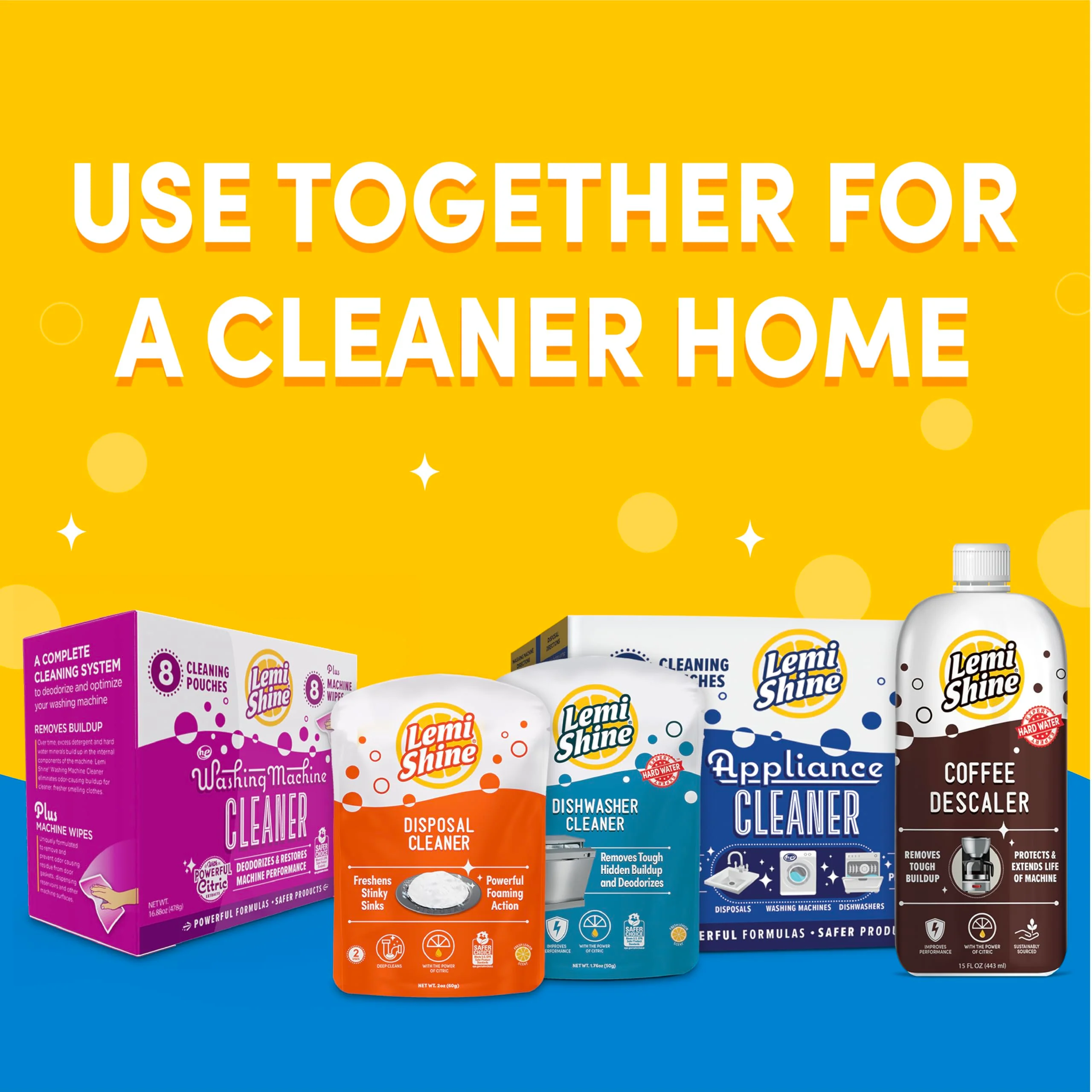 Lemi Shine Washing Machine Cleaner - Hard Water Citric Acid Cleaning Powder - Includes Machine Cleaning Wipes - 16.88 oz (8 Pack) - Image 2