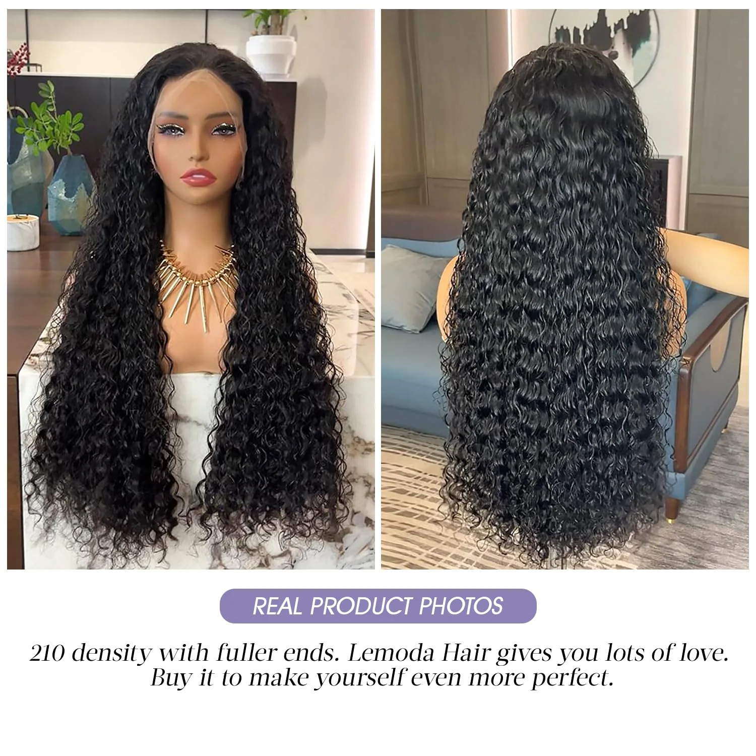Lemoda 13x6 Full Lace Frontal Virgin Human Hair Wigs 210% Water Wave 13x6 HD Full Lace Frontal Wigs 26Inch Deep Wave Human Hair Wig Wet and Wavy Wig Pre Plucked With Natural Hairline - Image 6