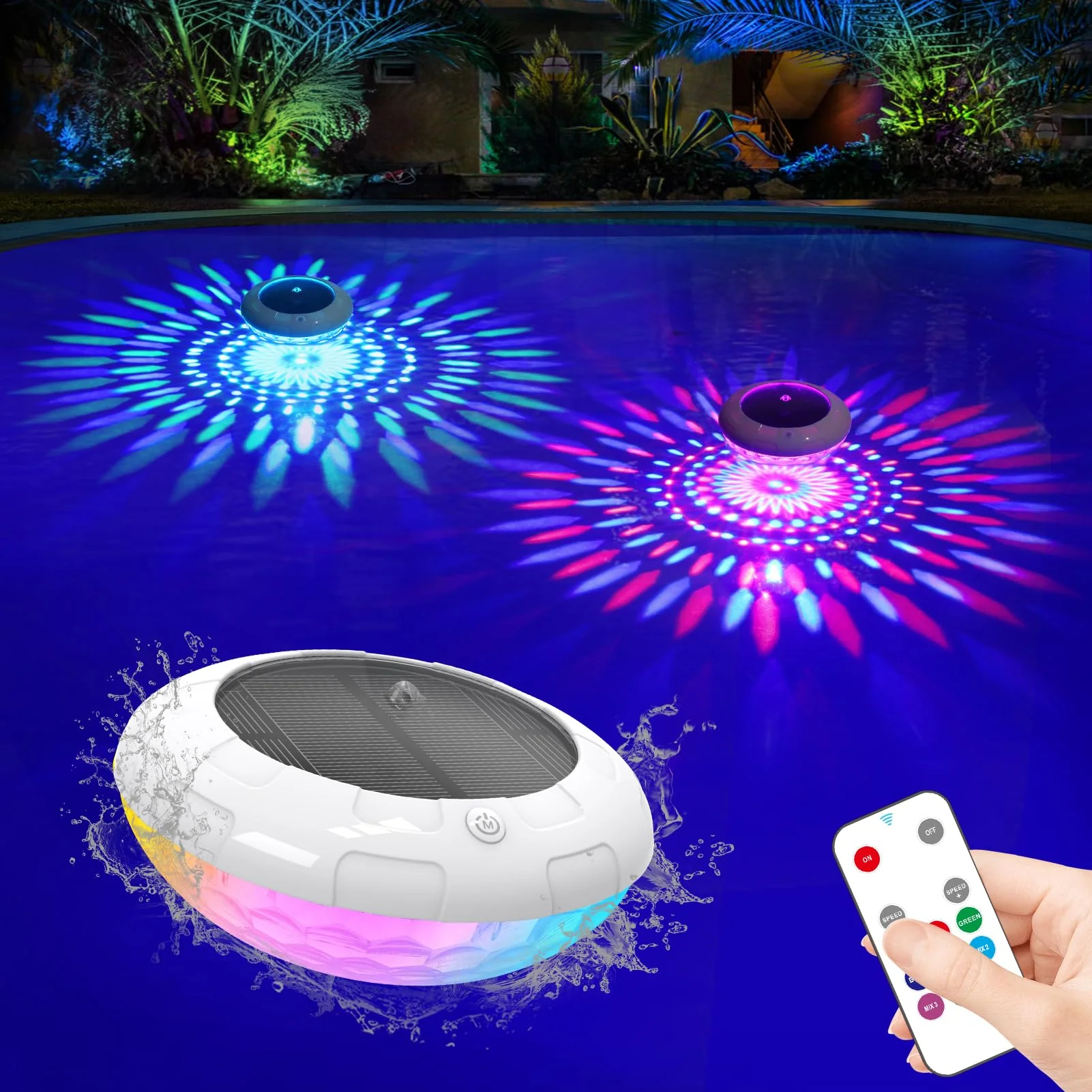 LENONE Floating Pool Lights Solar Powered, 6.5“ Vibrant RGB Colors Pool Lights that Float with Dynamic Lighting Effects, Waterproof Float or Hang Solar Floating Light for Pool Hot Tub Garden Party(1)