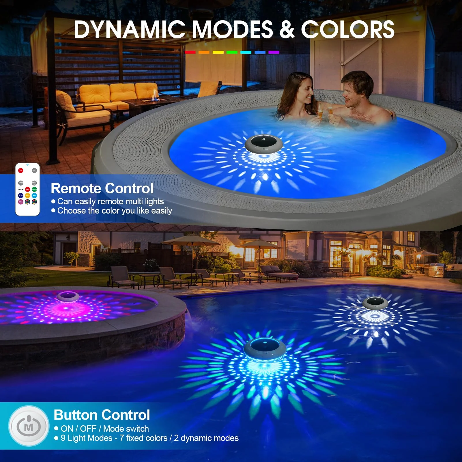LENONE Floating Pool Lights Solar Powered, 6.5“ Vibrant RGB Colors Pool Lights that Float with Dynamic Lighting Effects, Waterproof Float or Hang Solar Floating Light for Pool Hot Tub Garden Party(1) - Image 6