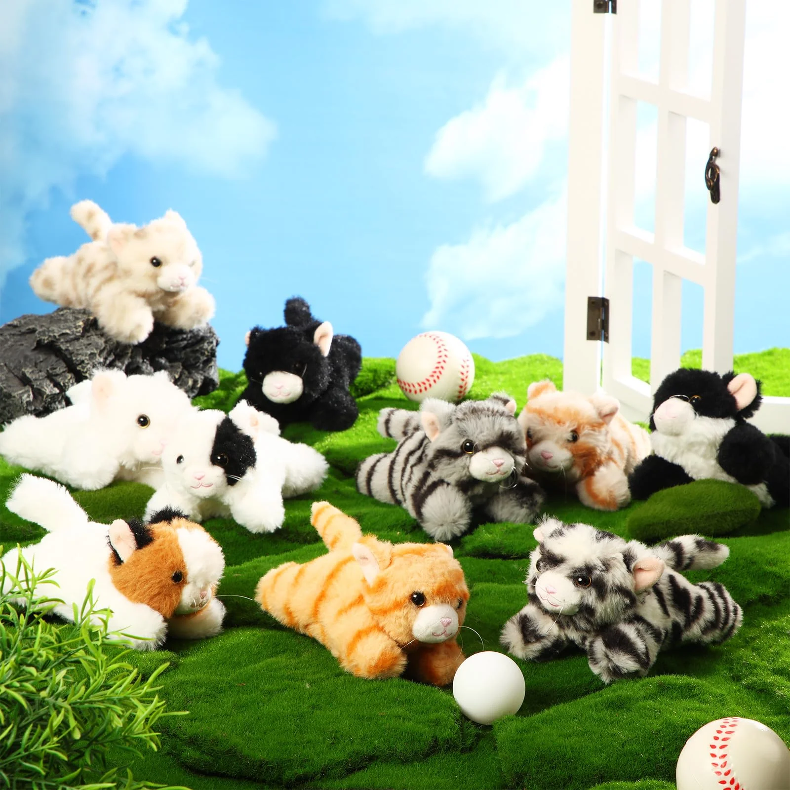 Lenwen 10 Pcs Cat Stuffed Animals Bulk Soft Cuddly Kitten Plush Sets Smitten Kittens Assorted Fluffy Stuffed Cats for Kiddos Birthday Gift Pet Party Favors Halloween Christmas Stuffers(Prone Style) - Image 5