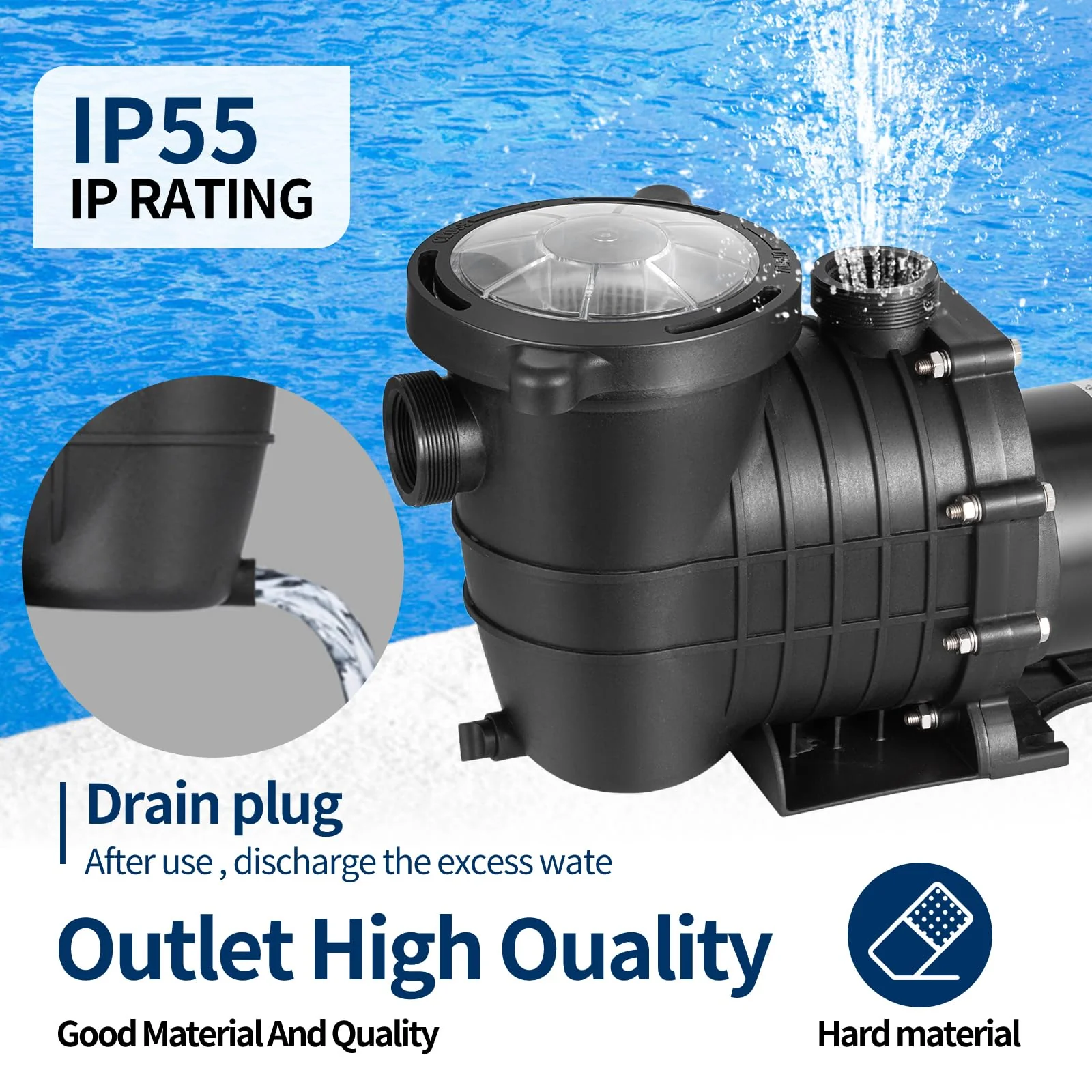 Leomru 1.5 HP Pool Pump 6500 GPH Self Priming in/Above Ground Swimming Pool Pump 110V/220V Dual Voltage Single Speed Pumps with Strainer Basket 6Pcs Connectors - Image 6