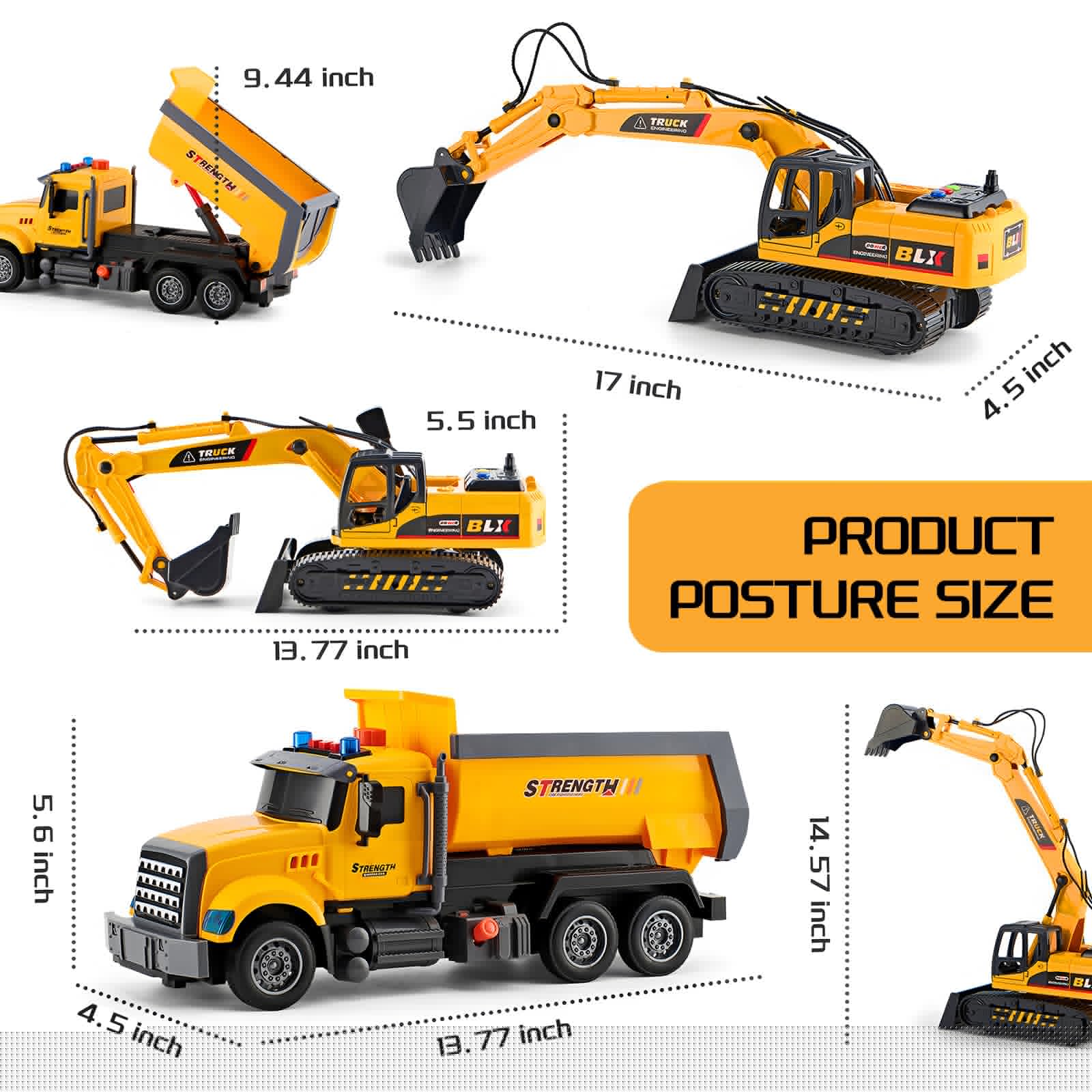 LerBao 2 Pack Large Construction Engineering Truck Toys,Moveable Claw Excavator & Lifting Back Dump Truck Toy for 3 4 5 6 7 8 Years Old Boys Kids Childs Toddlers Birthday - Image 3