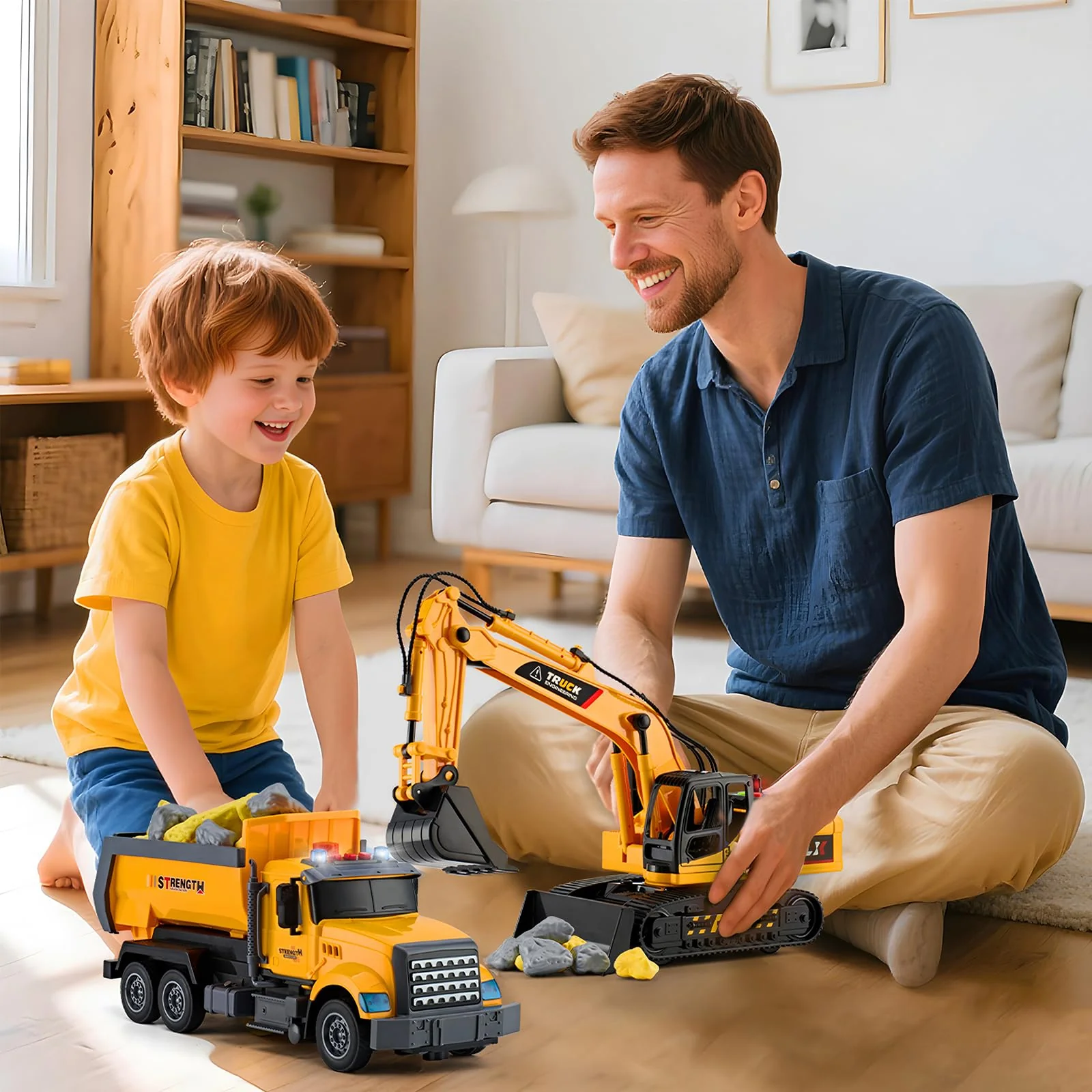 LerBao 2 Pack Large Construction Engineering Truck Toys,Moveable Claw Excavator & Lifting Back Dump Truck Toy for 3 4 5 6 7 8 Years Old Boys Kids Childs Toddlers Birthday Christmas GIFS - Image 2