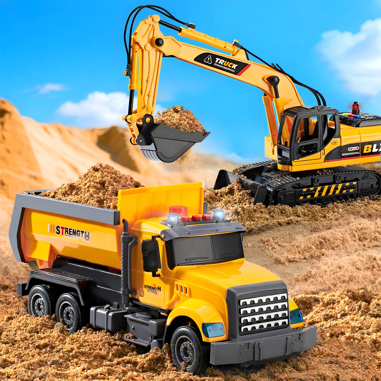 LerBao 2 Pack Large Construction Engineering Truck Toys,Moveable Claw Excavator & Lifting Back Dump Truck Toy for 3 4 5 6 7 8 Years Old Boys Kids Childs Toddlers Birthday Christmas GIFS - Image 6