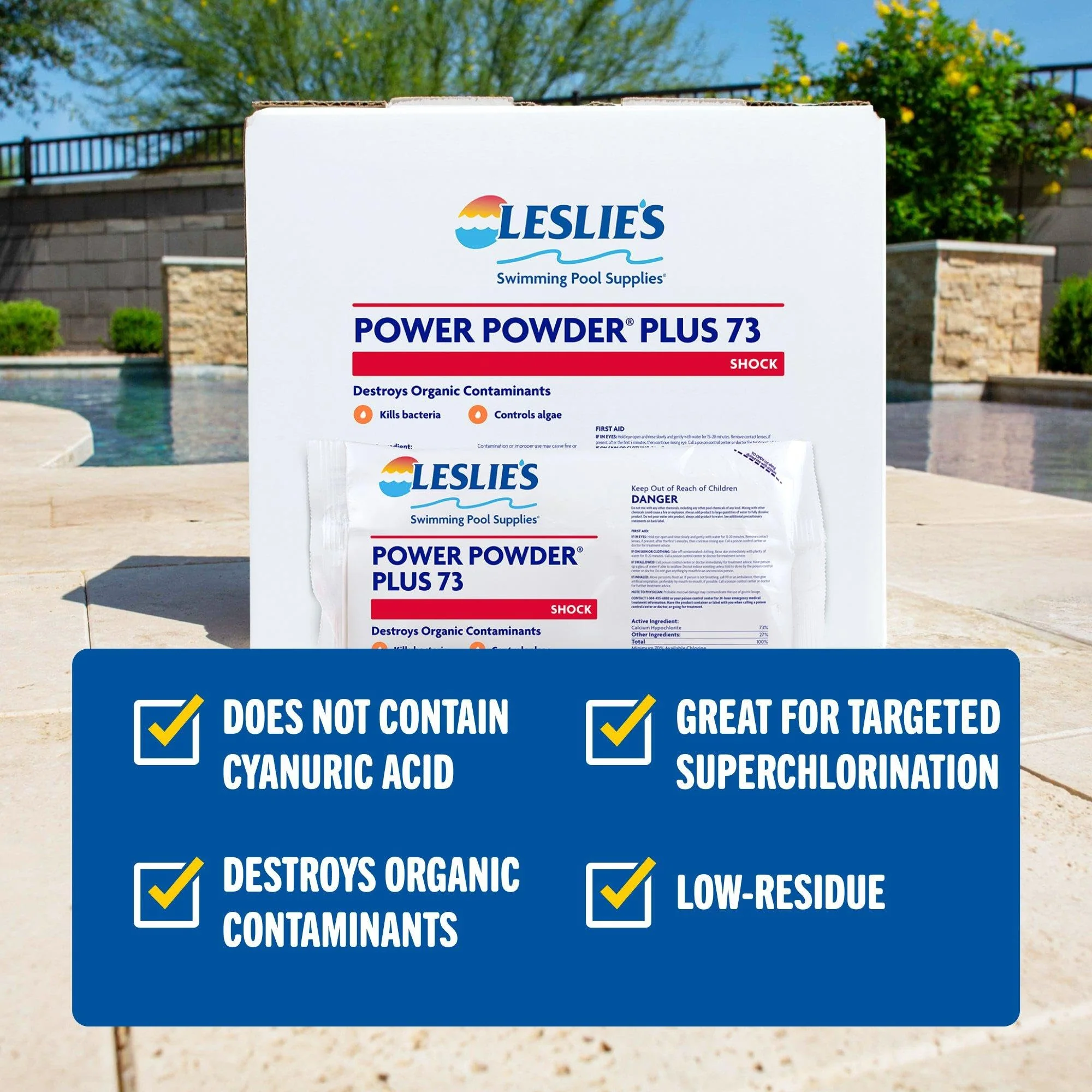Leslie's Power Powder Plus 73% Calcium Hypochlorite Pool Shock, 6 x 1 lb. Bags 25273 - Image 4