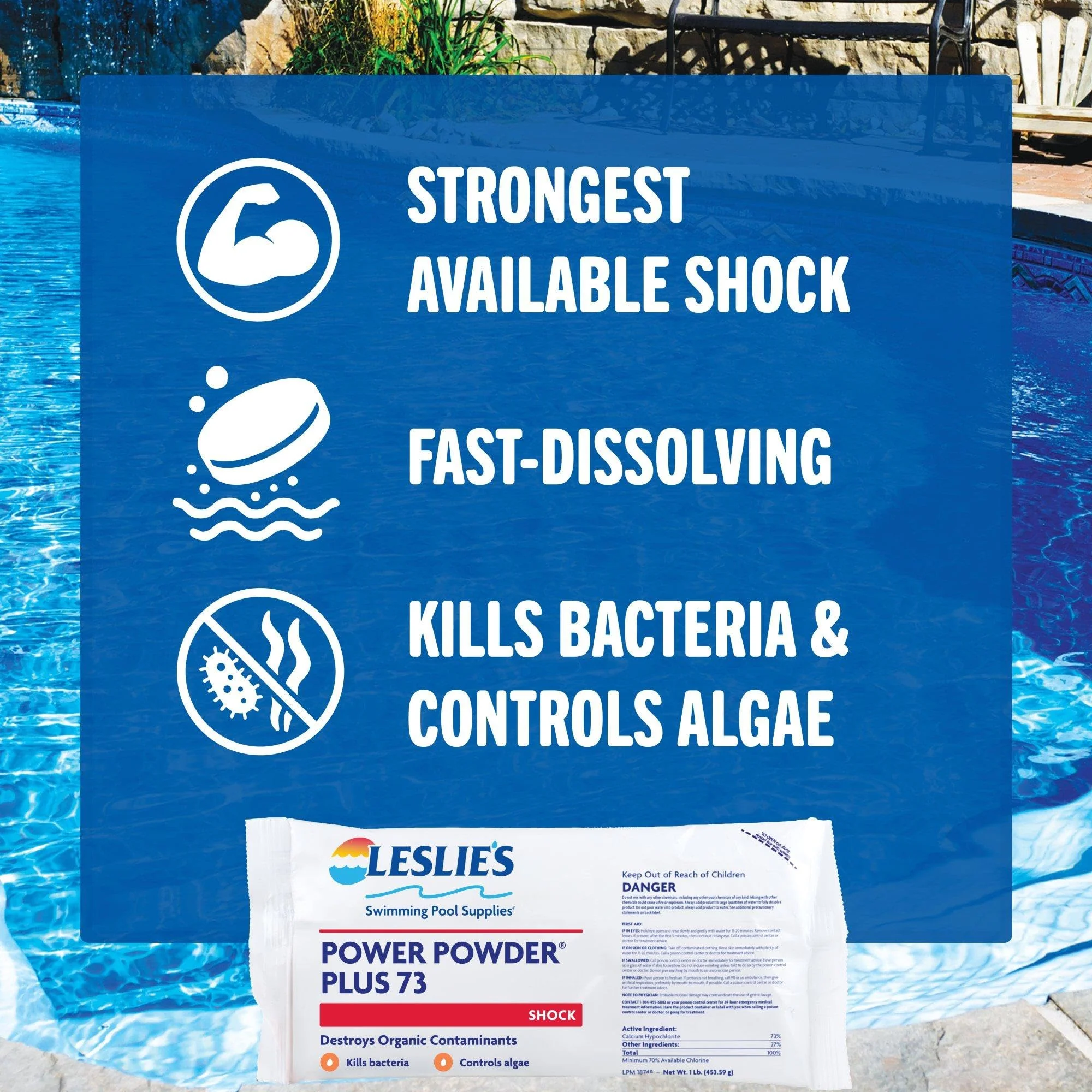 Leslie's Power Powder Plus 73% Calcium Hypochlorite Pool Shock, 6 x 1 lb. Bags 25273 - Image 5