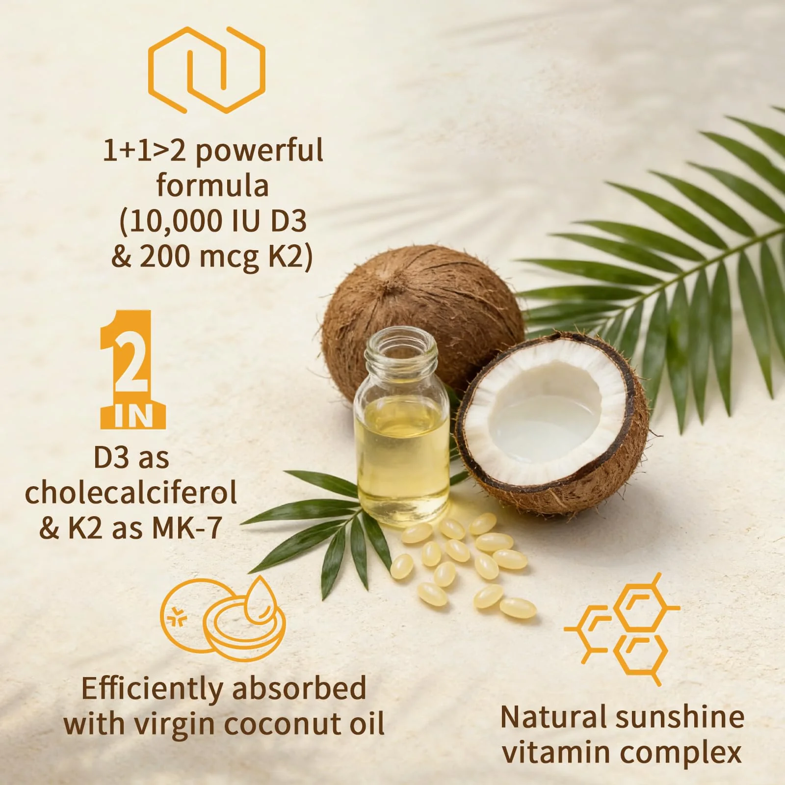 LETSCOL 2-in-1 Vitamin D3 K2 Supplement Softgel, Vitamin D3 10000 IU and Vitamin K2 200 mcg, K2 MK7 with D3 Vitamin Supplement Support Immune, Heart, Joint, Teeth & Bone Health - Image 5