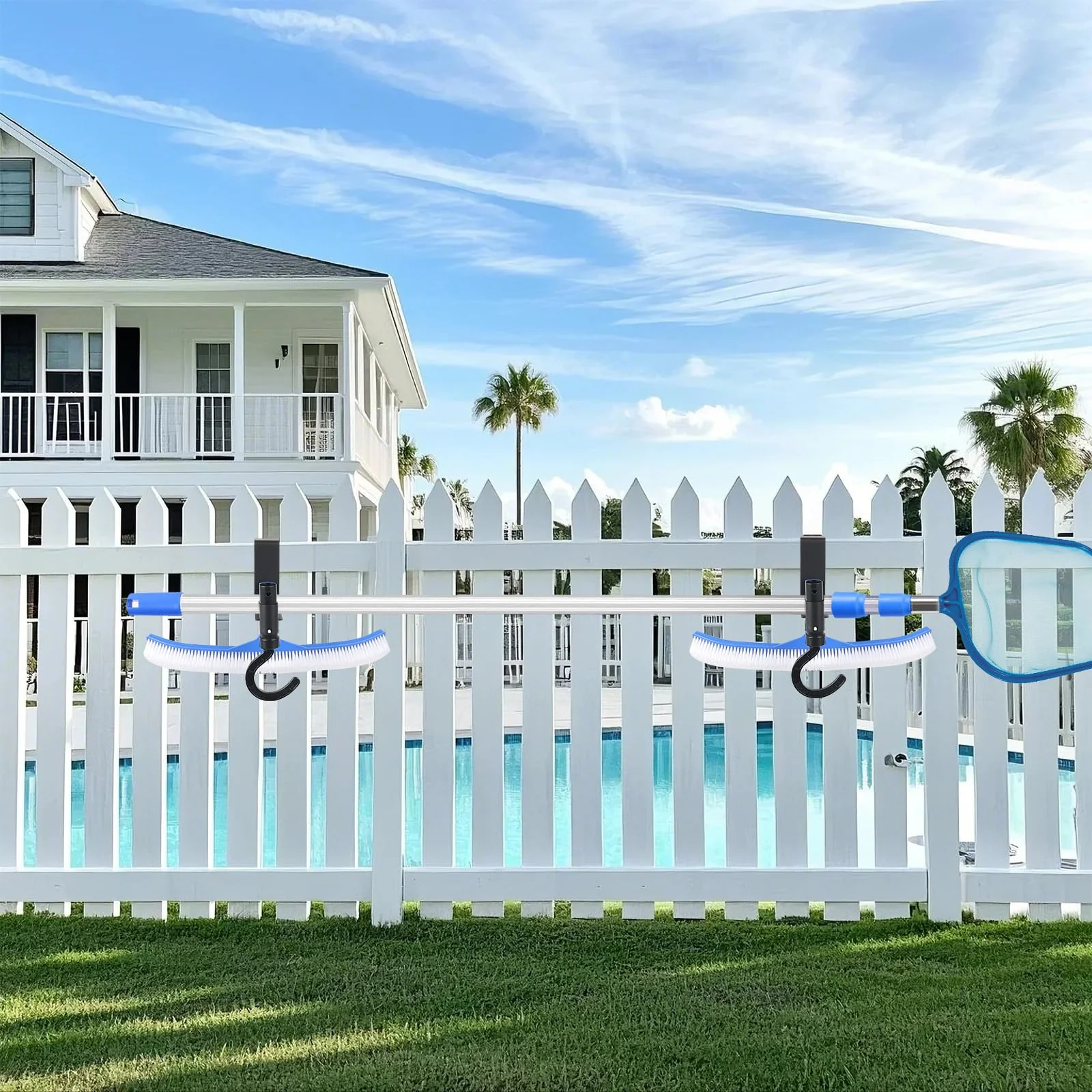 Lettry 2 Pcs Pool Fence Hooks, Pool Tool Organizer, for Hanging Pool Cleaning Accessories, Pool Pole, Brush, Leaf Skimmer Net, Vacuum Head, Suitable for 3/4 Inch to 1-1/4 inch Railing - Image 3