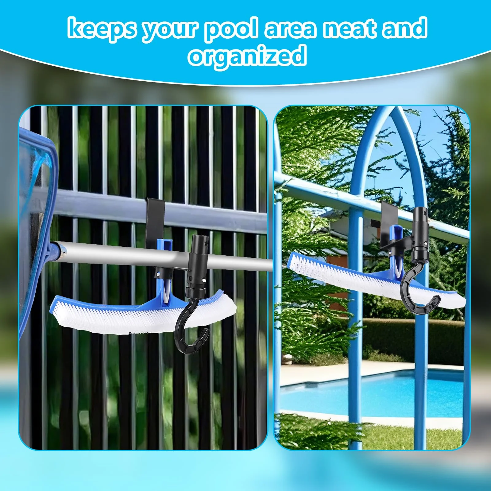 Lettry 2 Pcs Pool Fence Hooks, Pool Tool Organizer, for Hanging Pool Cleaning Accessories, Pool Pole, Brush, Leaf Skimmer Net, Vacuum Head, Suitable for 3/4 Inch to 1-1/4 inch Railing - Image 4