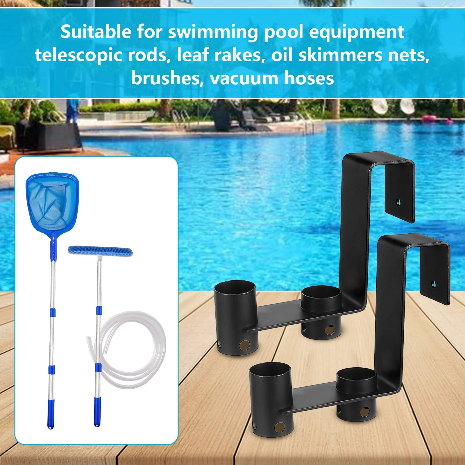 Lettry 2 Pcs Pool Fence Hooks, Pool Tool Organizer, for Hanging Pool Cleaning Accessories, Pool Pole, Brush, Leaf Skimmer Net, Vacuum Head, Suitable for 3/4 Inch to 1-1/4 inch Railing - Image 5