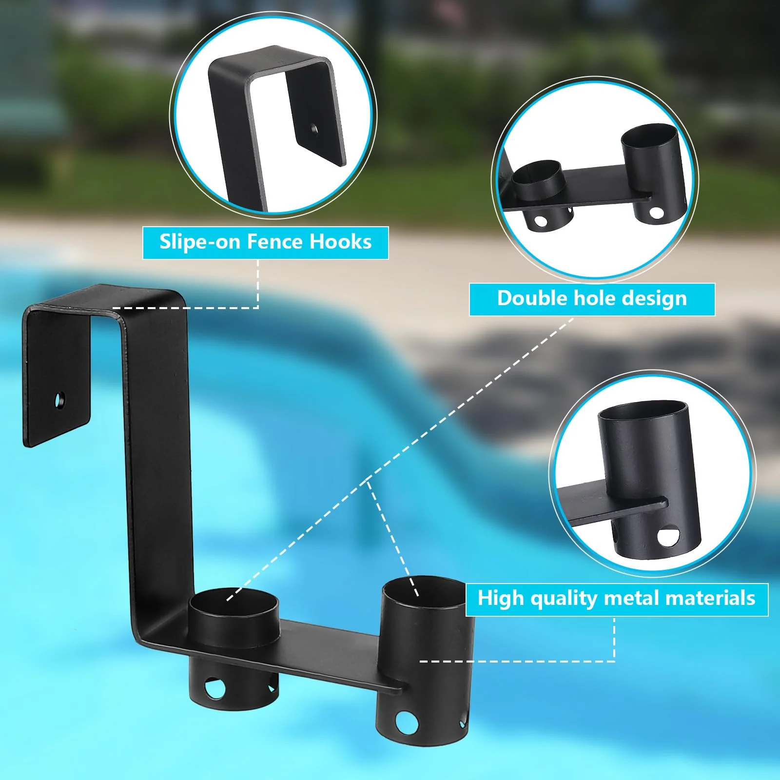 Lettry 2 Pcs Pool Fence Hooks, Pool Tool Organizer, for Hanging Pool Cleaning Accessories, Pool Pole, Brush, Leaf Skimmer Net, Vacuum Head, Suitable for 3/4 Inch to 1-1/4 inch Railing - Image 7