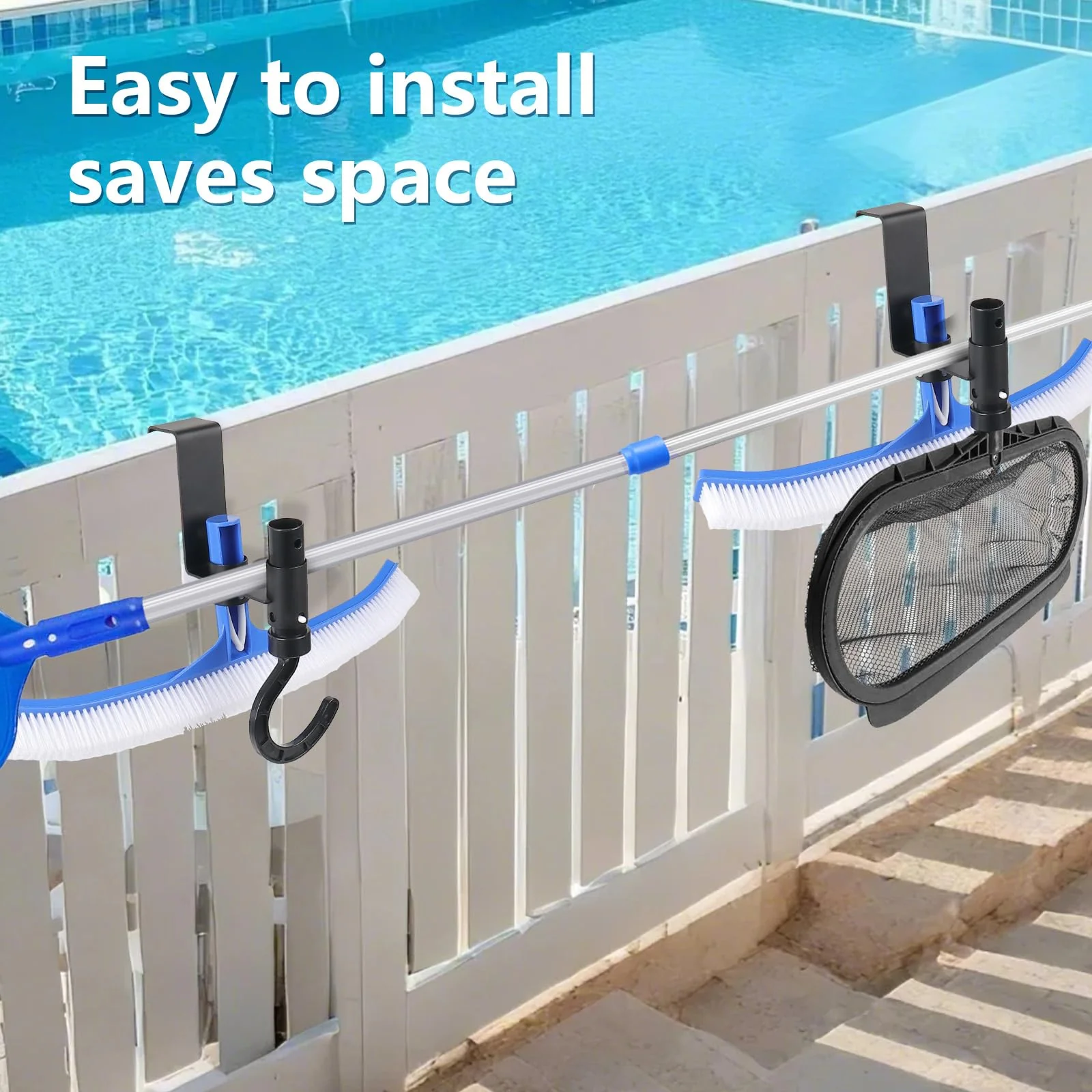 Lettry 2 Pcs Pool Fence Hooks, Pool Tool Organizer, for Hanging Pool Cleaning Accessories, Pool Pole, Brush, Leaf Skimmer Net, Vacuum Head, Suitable for 3/4 Inch to 1-1/4 inch Railing - Image 8