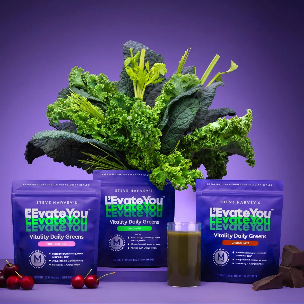 L'Evate You Vitality Daily Greens Powder (28 Servings) 30 Superfoods, 9 Greens - for a Cellular Energy Boost, Powered by M-Charge Complex for All Day Energy (Chocolate) - Image 6