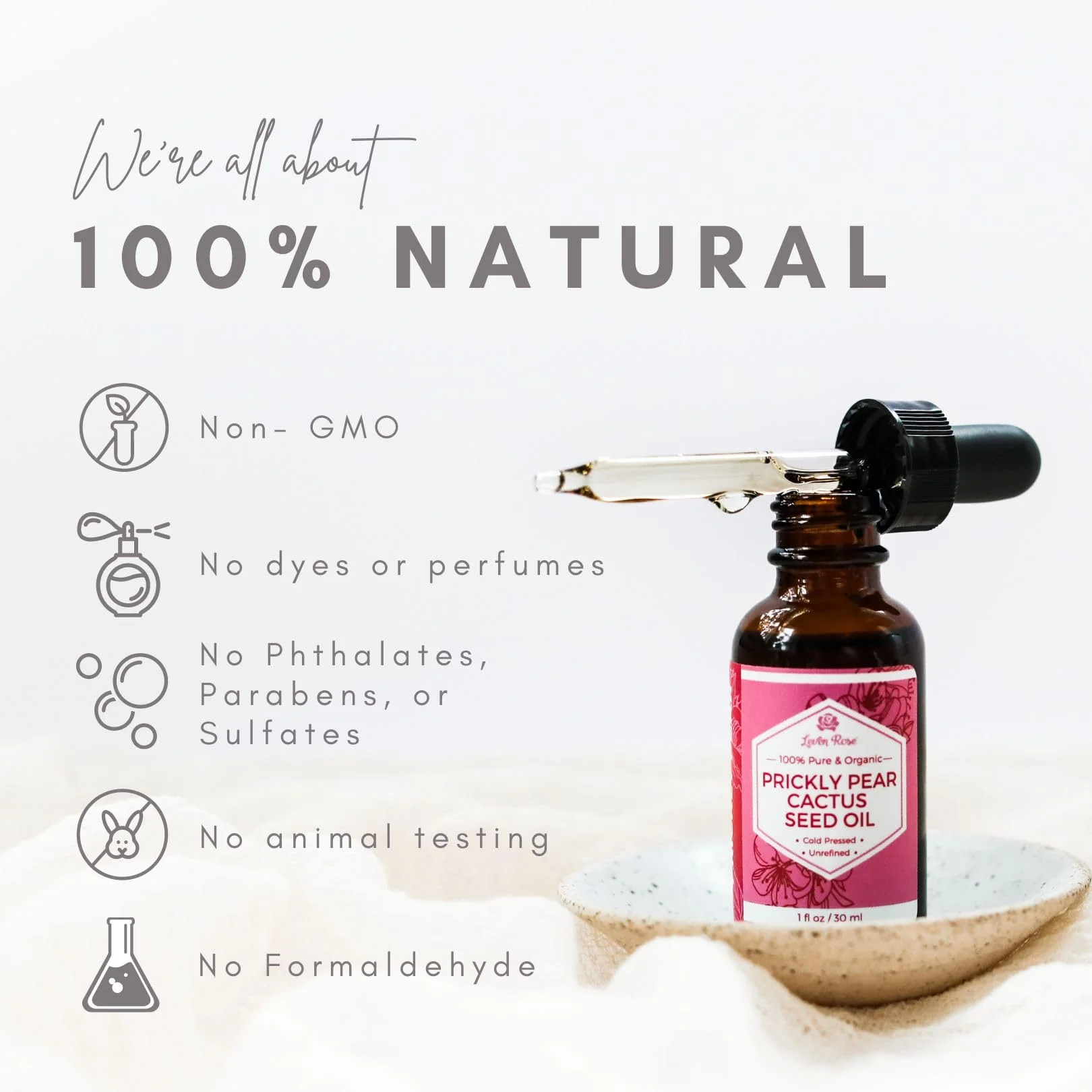 Leven Rose Prickly Pear Seed Oil (Barbary Fig) 100% Pure Organic Prickly Pear Oil, Extra Virgin, Cold Pressed, All Natural Face, Dry Skin & Body Moisturizer and Hair Treatment 1 oz - Image 3