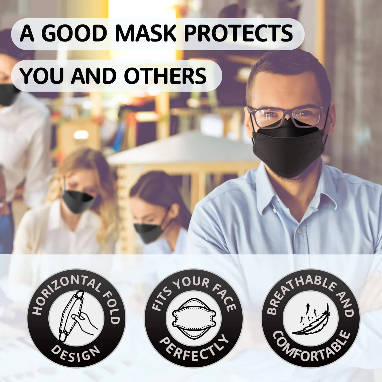 LEVENIS KN95 Face Masks 50 Pack, Breathable Comfortable and Disposable KN95 Mask, Black - Image 6