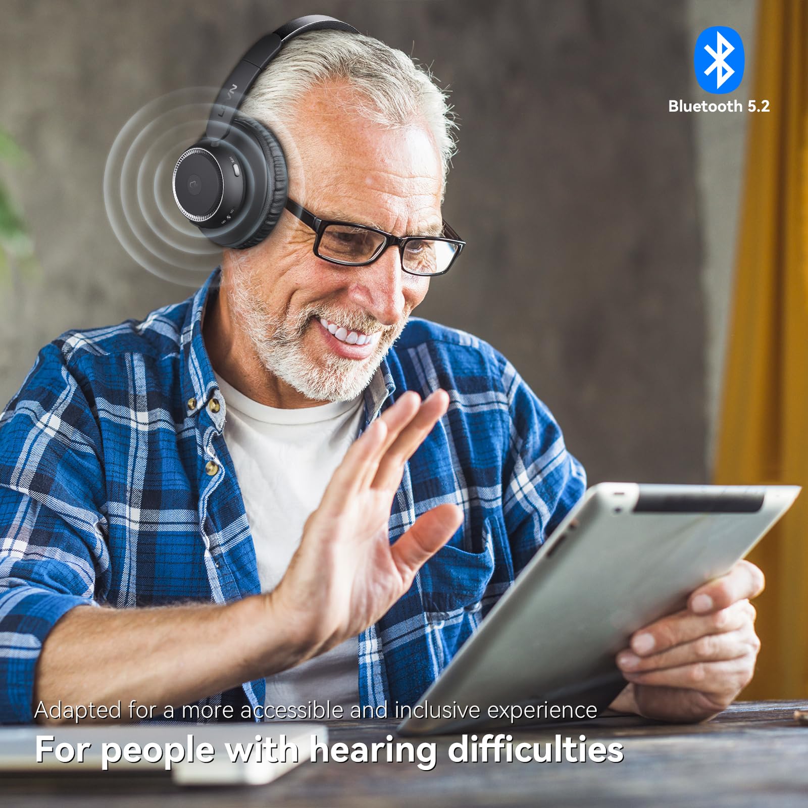LEVN Wireless Headphones for TV Watching, TV Headphones Wireless for Seniors with Transmitter Charging Base, Hearing-impaired, No Audio Delay Blutooth 5.2, Plug and Play, Gifts for Elderly - Image 2