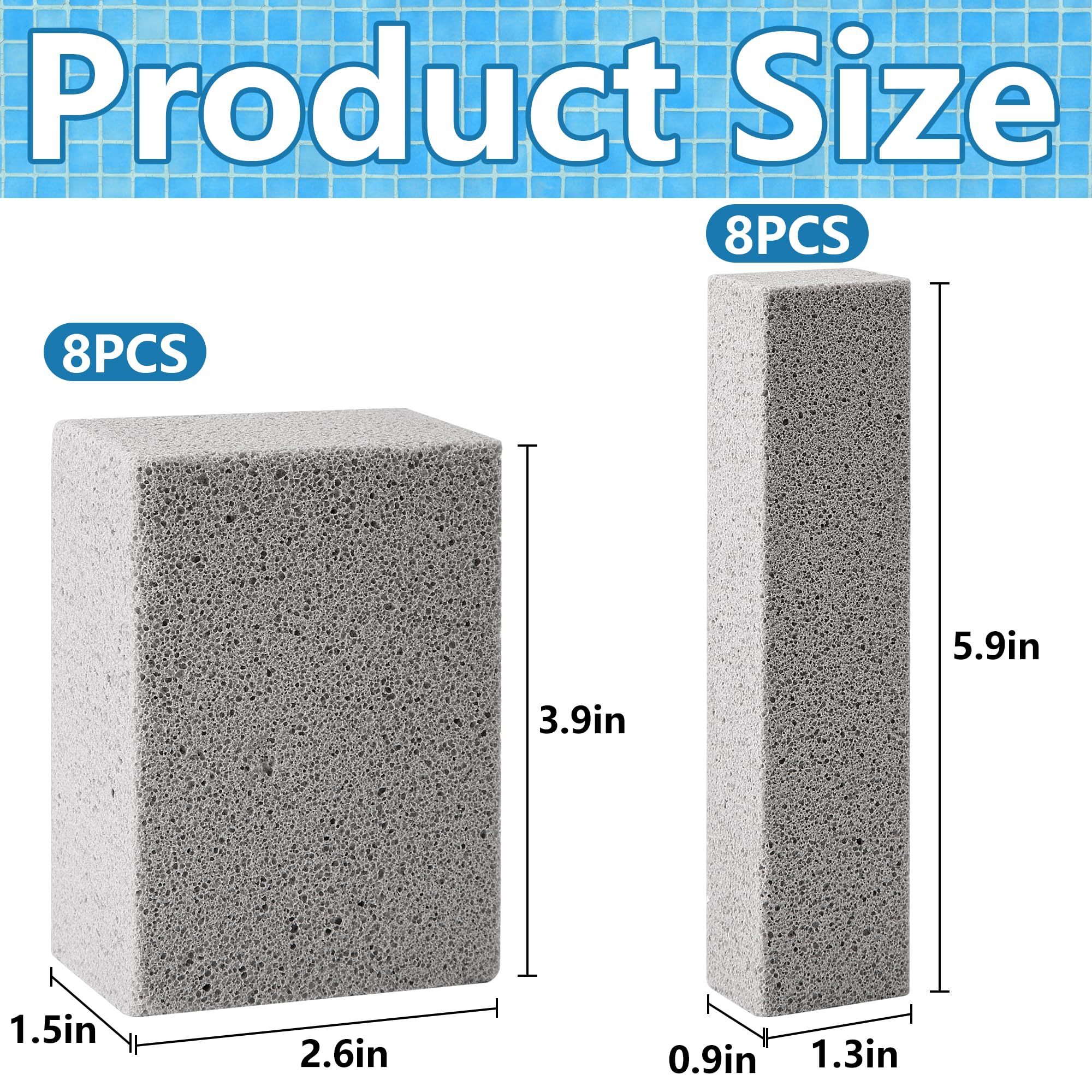LFUTARI 16 Pcs Pools Pumice Stone, 2 Size Pool Cleaning Pumice Block, Pools Tile Cleaner Stone for Swimming Pool Spa Kitchen Bathroom Stain and Rust Removing - Image 7