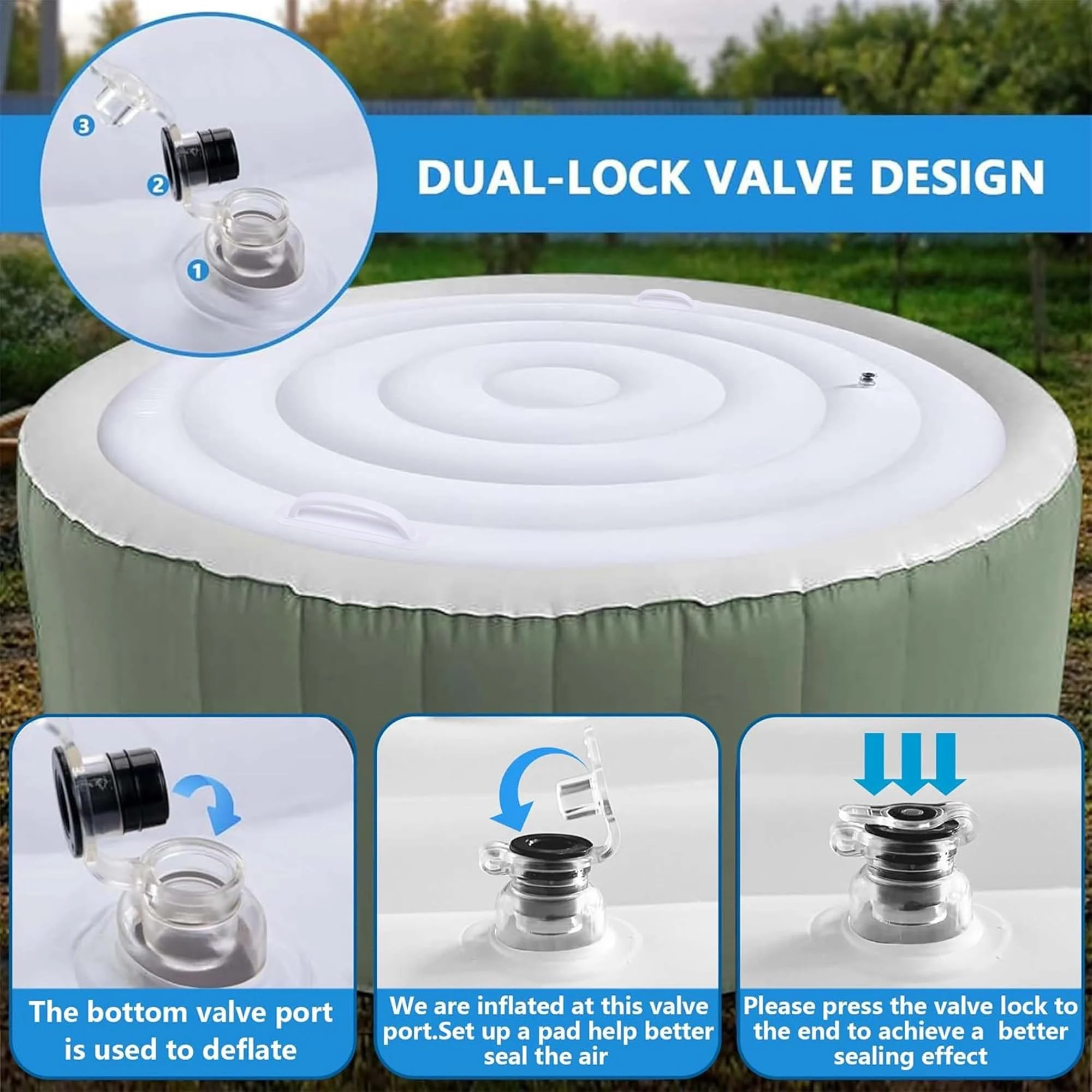 LFUTARI 4.5 Ft Inflatable Hot Tub Cover - Energy Saving Lid for Round Hot Tub - Foldable Protective Rain Overflow Cover for Outdoor Inflatable Hot Tubs - Image 6
