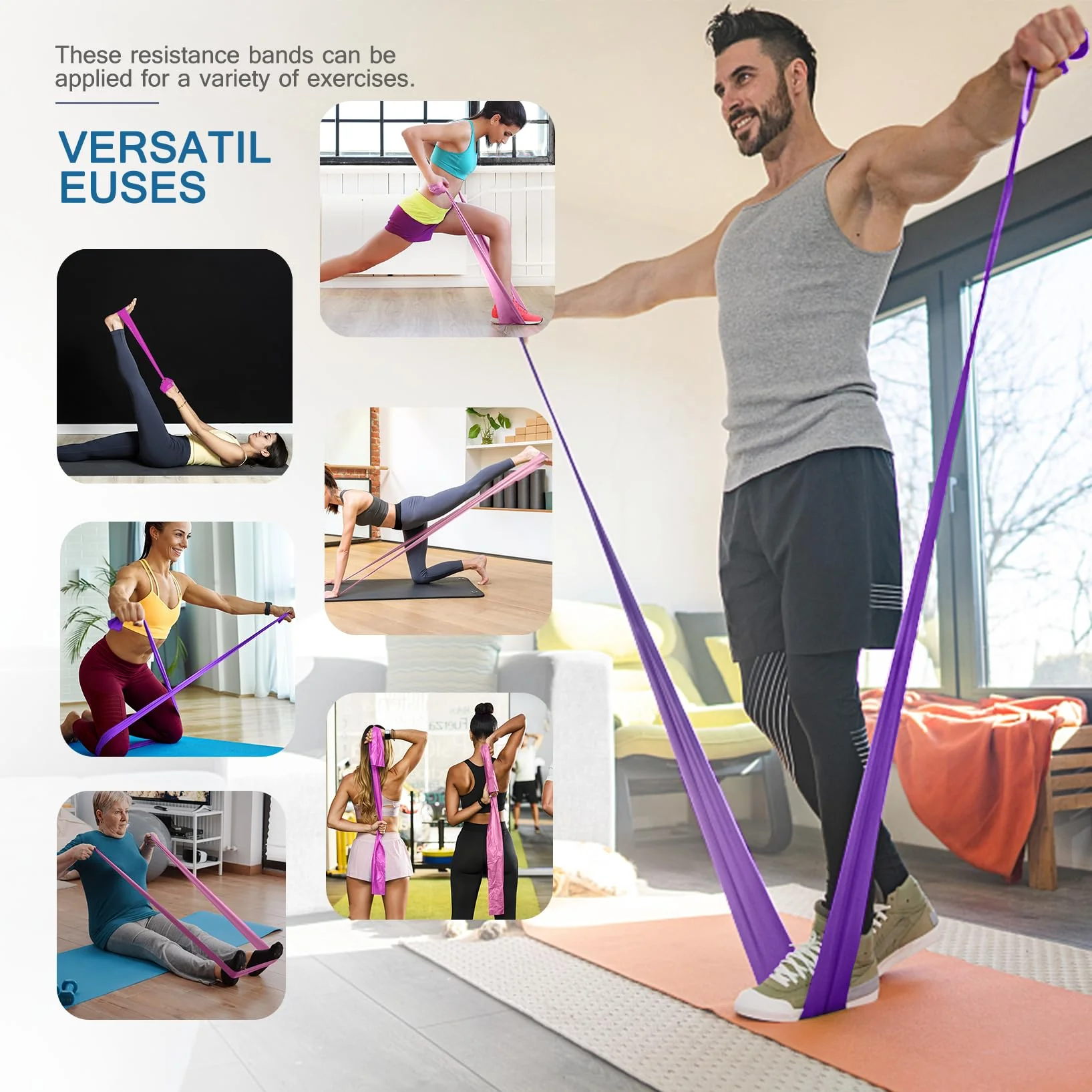 Lianjindun 5 Pcs Professional Resistance Bands. Latex-Free, Elastic Band, Work Out Bands, Stretch Bands for Working Out Women or Men, Exercise Bands Set for Physical Therapy, Yoga, Pilates - Image 6
