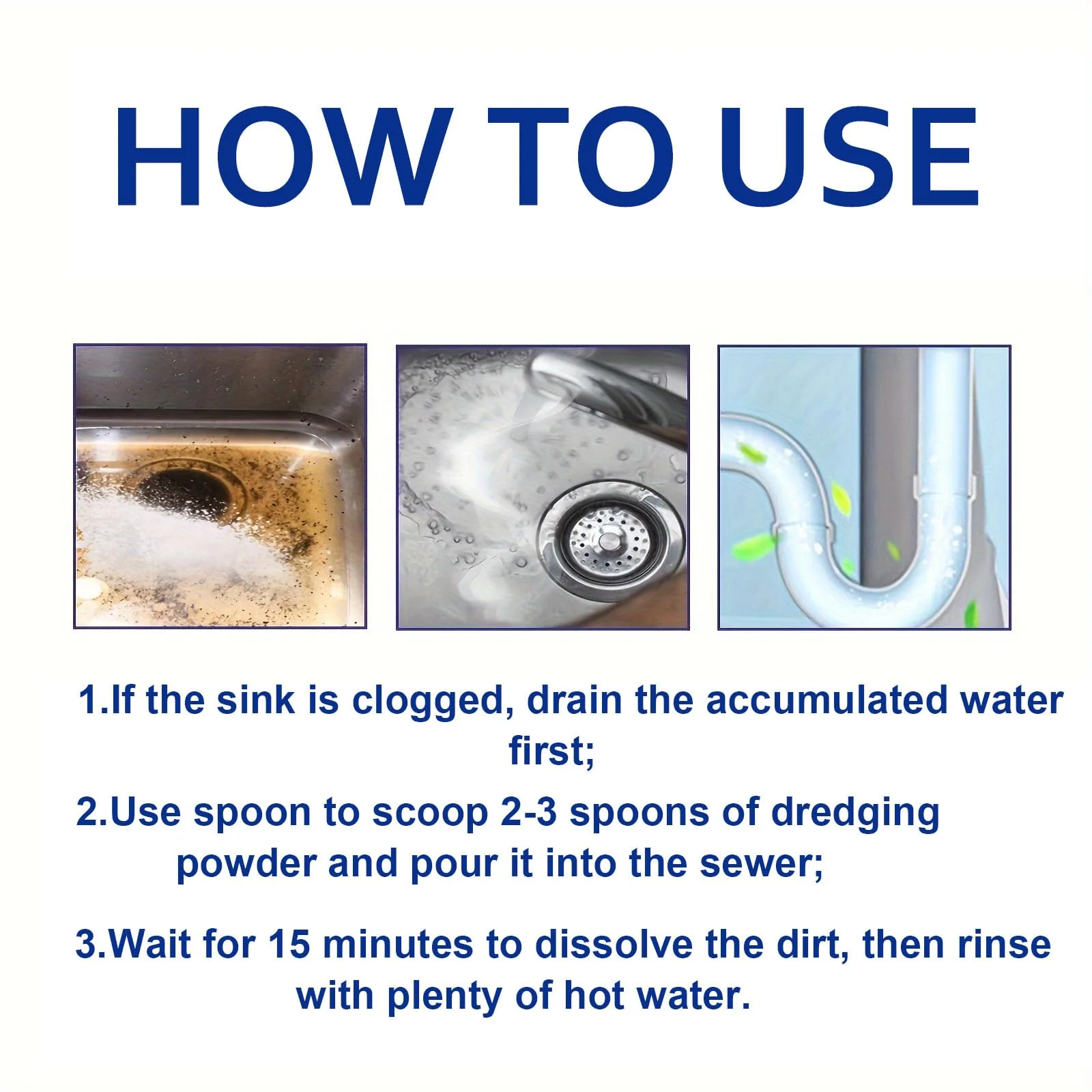 Liapu 2pcs Drain Clog Remover, Pipeline Dredging Agent, Powerful Quick Cleaning Drain Toilet Cleaner Tool, Unclog Toilet Clog And Kitchen Sink Pipe Unblocker Powder - Image 3