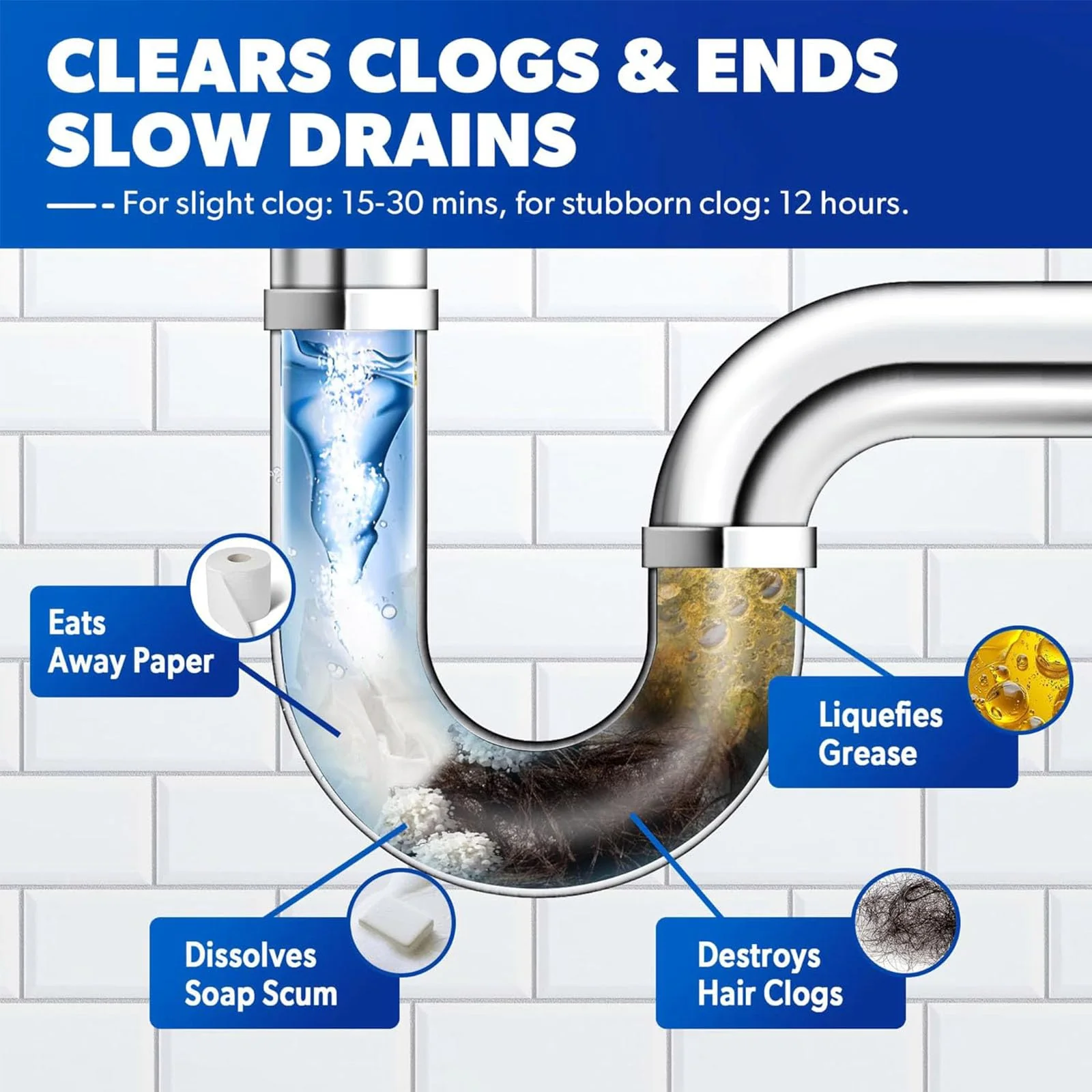 Liapu 2pcs Drain Clog Remover, Pipeline Dredging Agent, Powerful Quick Cleaning Drain Toilet Cleaner Tool, Unclog Toilet Clog And Kitchen Sink Pipe Unblocker Powder - Image 6