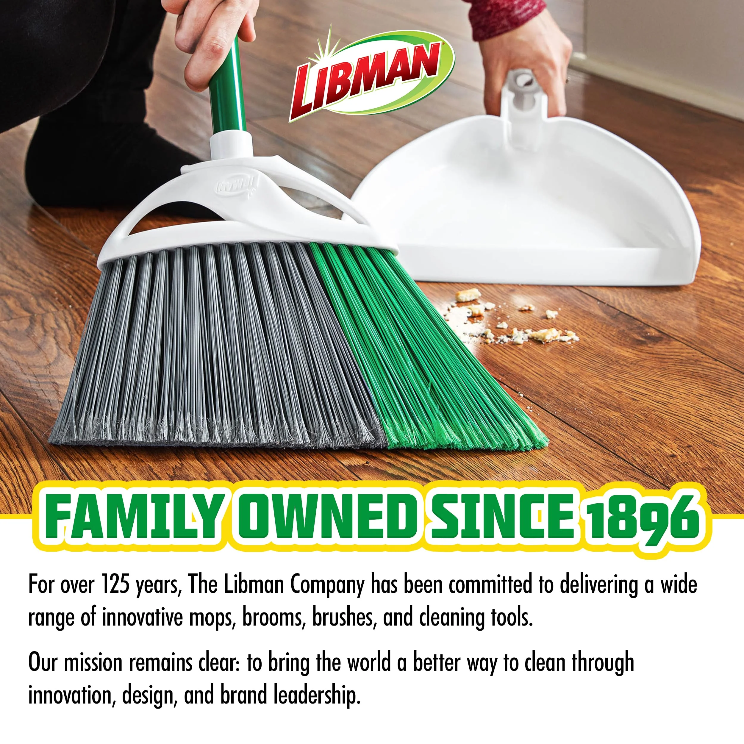 Libman FlexTech Broom with Dustpan Combo Set for Sweeping Indoor and Outdoor Floors, Pet, Dog Hair Broom, 55” Precision Angle Broom, 3 Piece Handle, 11" Wide, 10.25" Wide Dust Pan - Image 2