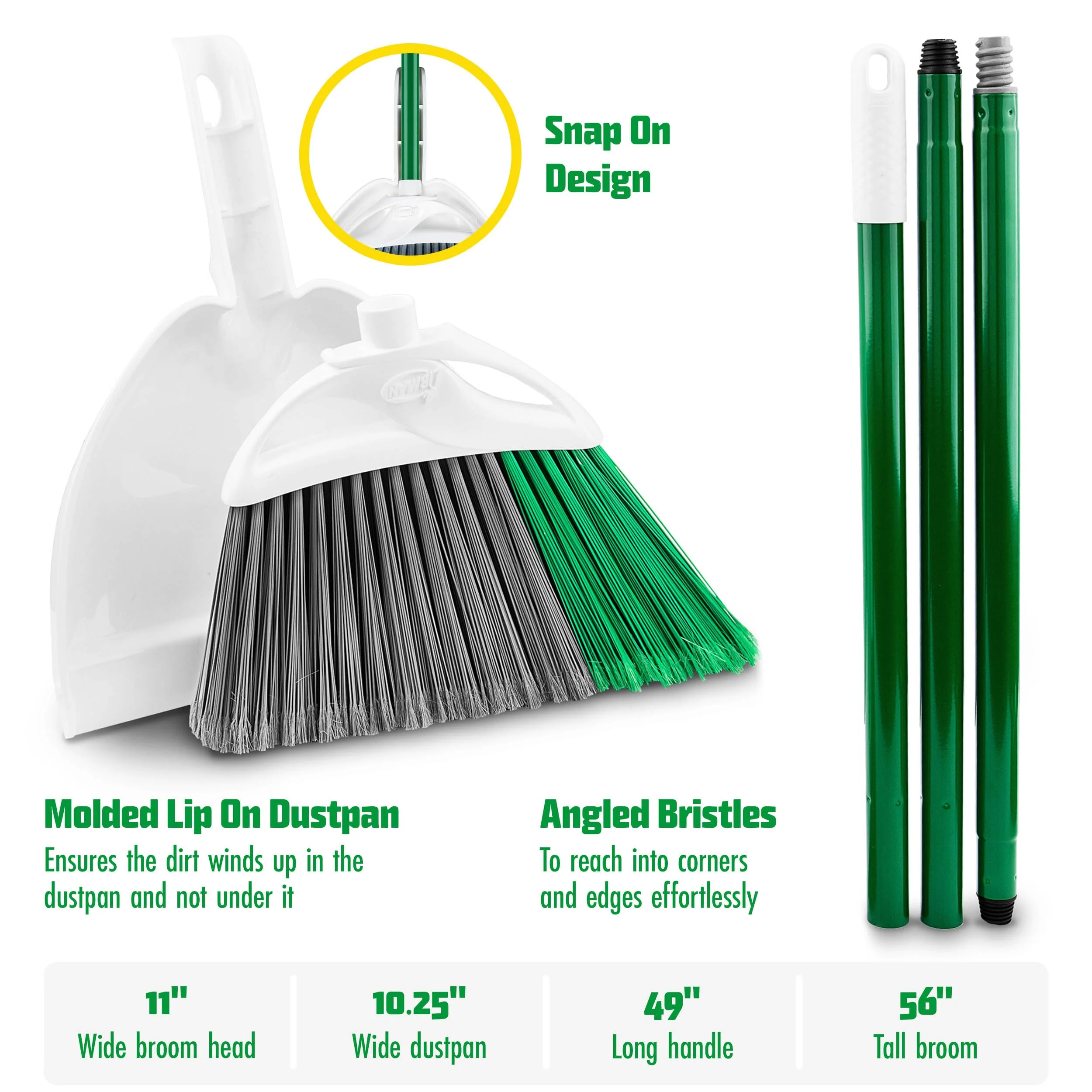 Libman FlexTech Broom with Dustpan Combo Set for Sweeping Indoor and Outdoor Floors, Pet, Dog Hair Broom, 55” Precision Angle Broom, 3 Piece Handle, 11" Wide, 10.25" Wide Dust Pan - Image 4