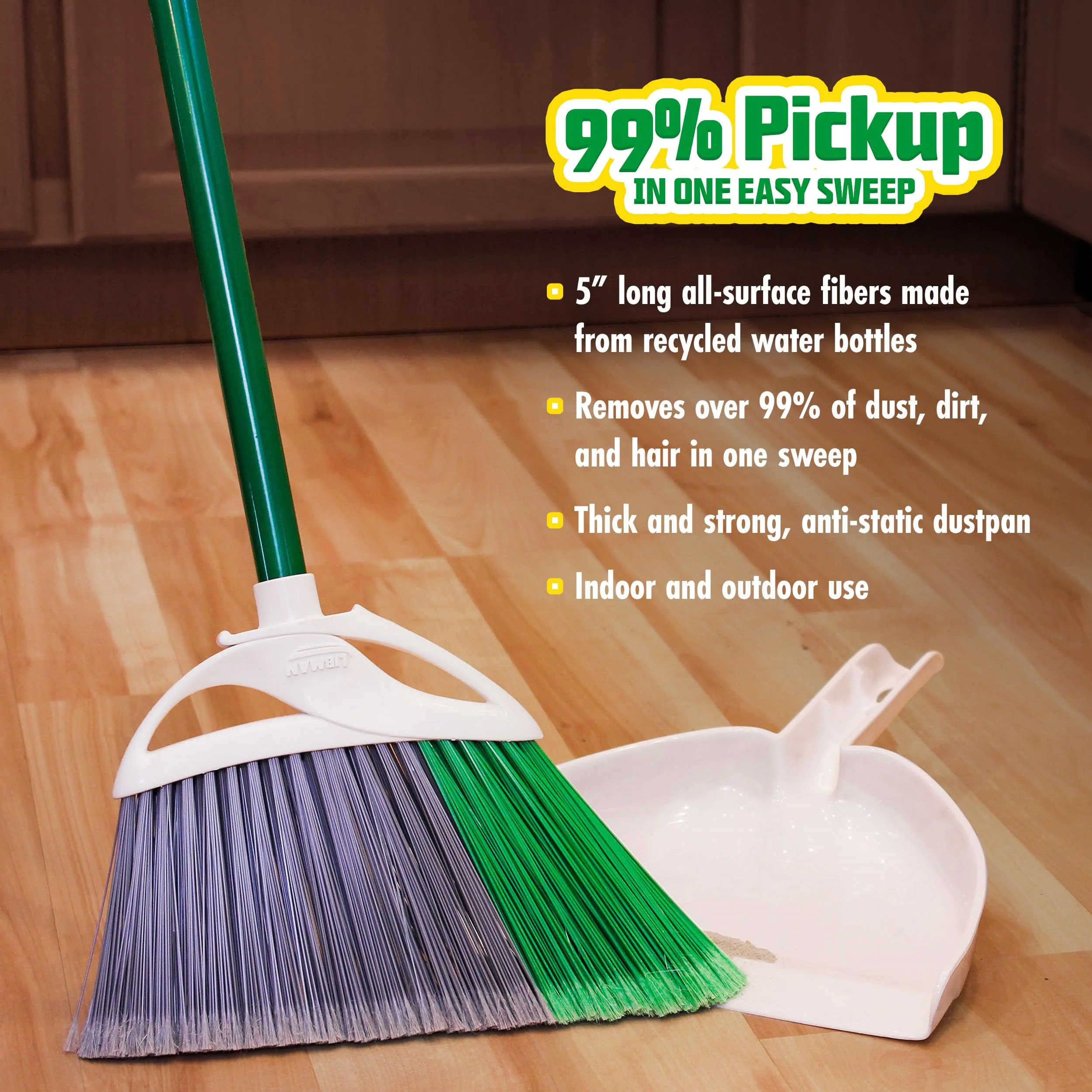 Libman FlexTech Broom with Dustpan Combo Set for Sweeping Indoor and Outdoor Floors, Pet, Dog Hair Broom, 55” Precision Angle Broom, 3 Piece Handle, 11" Wide, 10.25" Wide Dust Pan - Image 5