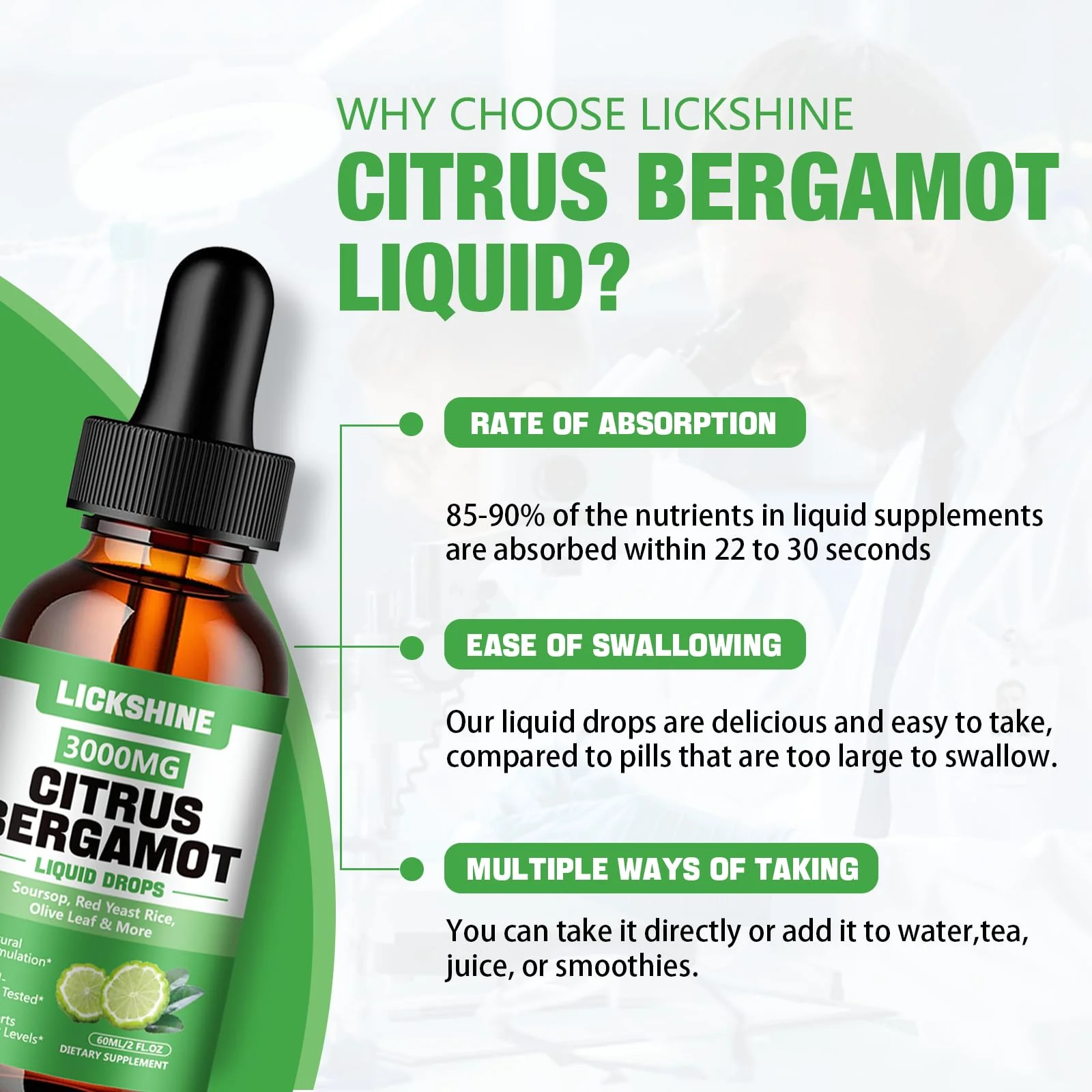 lickshine 2 Pack 3000mg Citrus Bergamot Liquid Drops - High Absorption - Cholesterol Lowering Supplement for Immune Support Anti-Aging, Hight Cholesterol - Soursop Bitters Liquid, 4 Fl Oz - Image 3