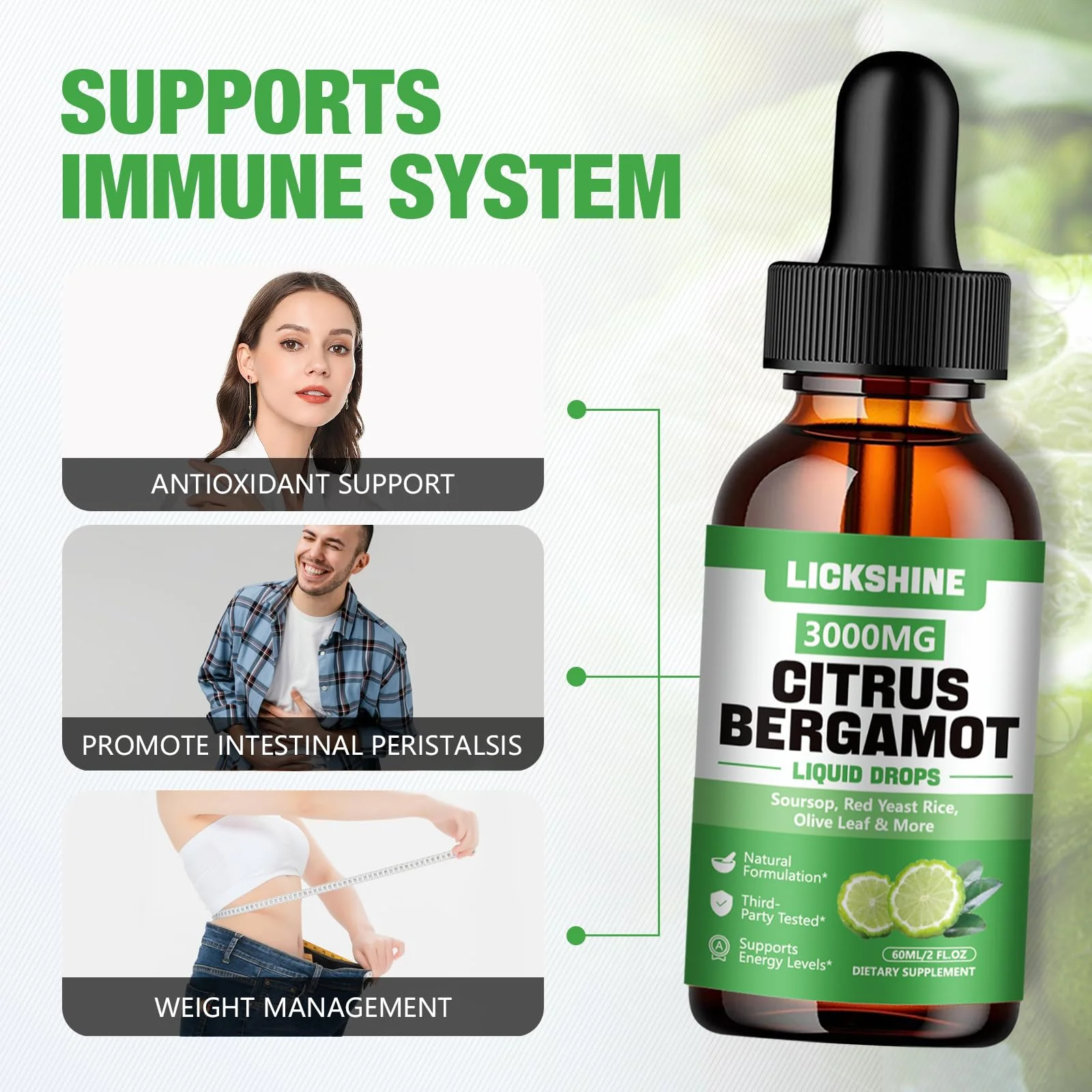 lickshine 2 Pack 3000mg Citrus Bergamot Liquid Drops - High Absorption - Cholesterol Lowering Supplement for Immune Support Anti-Aging, Hight Cholesterol - Soursop Bitters Liquid, 4 Fl Oz - Image 4