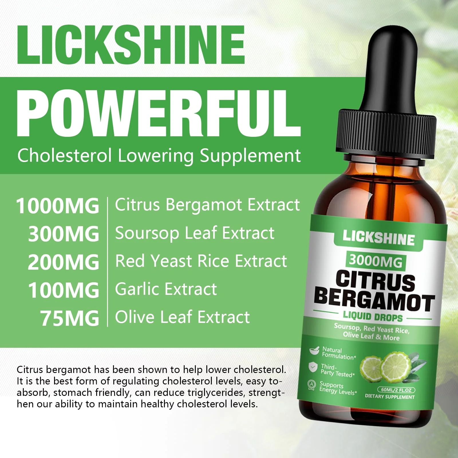 lickshine 2 Pack 3000mg Citrus Bergamot Liquid Drops - High Absorption - Cholesterol Lowering Supplement for Immune Support Anti-Aging, Hight Cholesterol - Soursop Bitters Liquid, 4 Fl Oz - Image 6