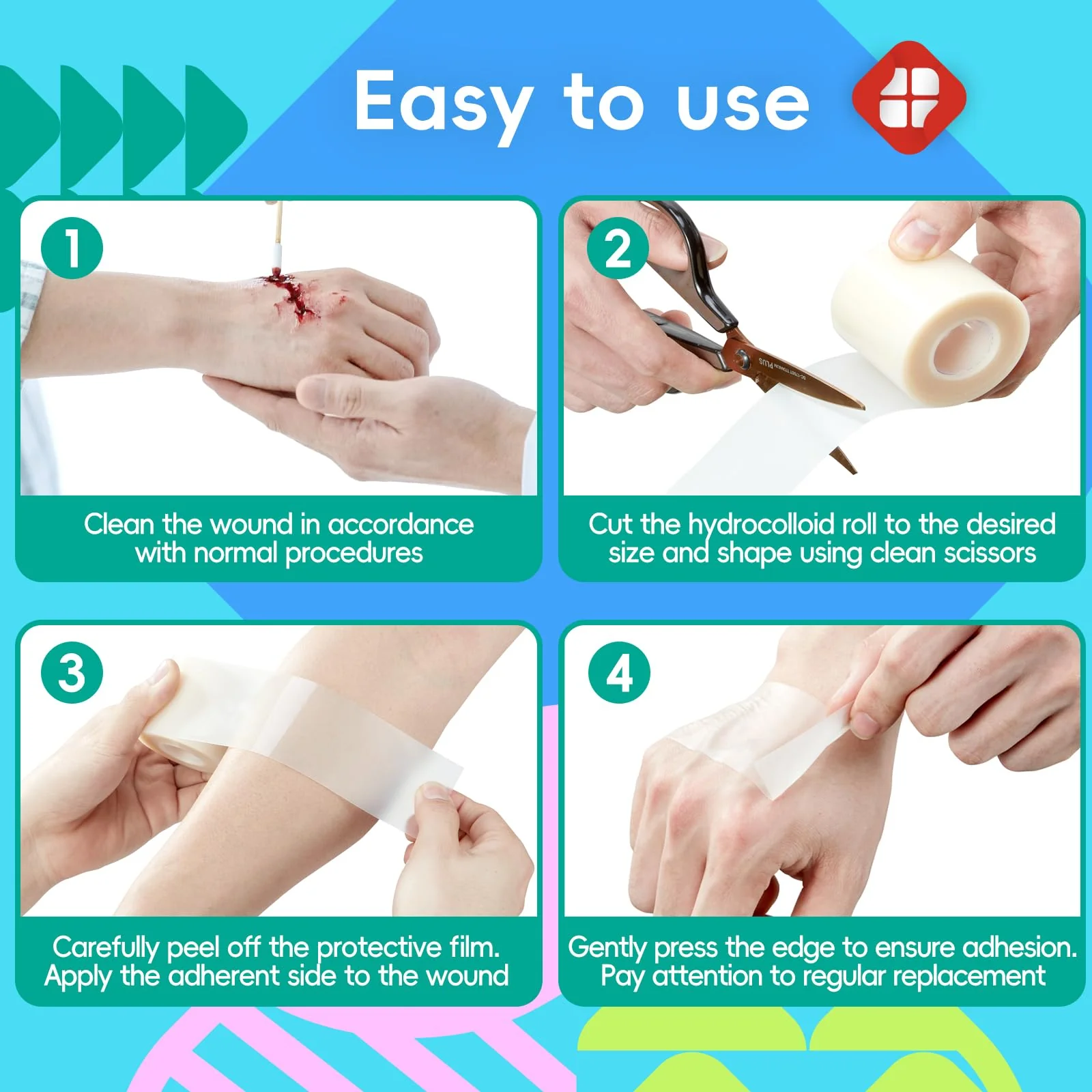 LIFARA Hydrocolloid Roll for Wound Care - Cut-to-Size, Hydrocolloid Patch Bandages with Self-Adhesive, Ultra Absorbent & Waterproof, First Aid Kit Essential (11.8mil/ 0.3mm Thickness, 2in*16ft) - Image 2