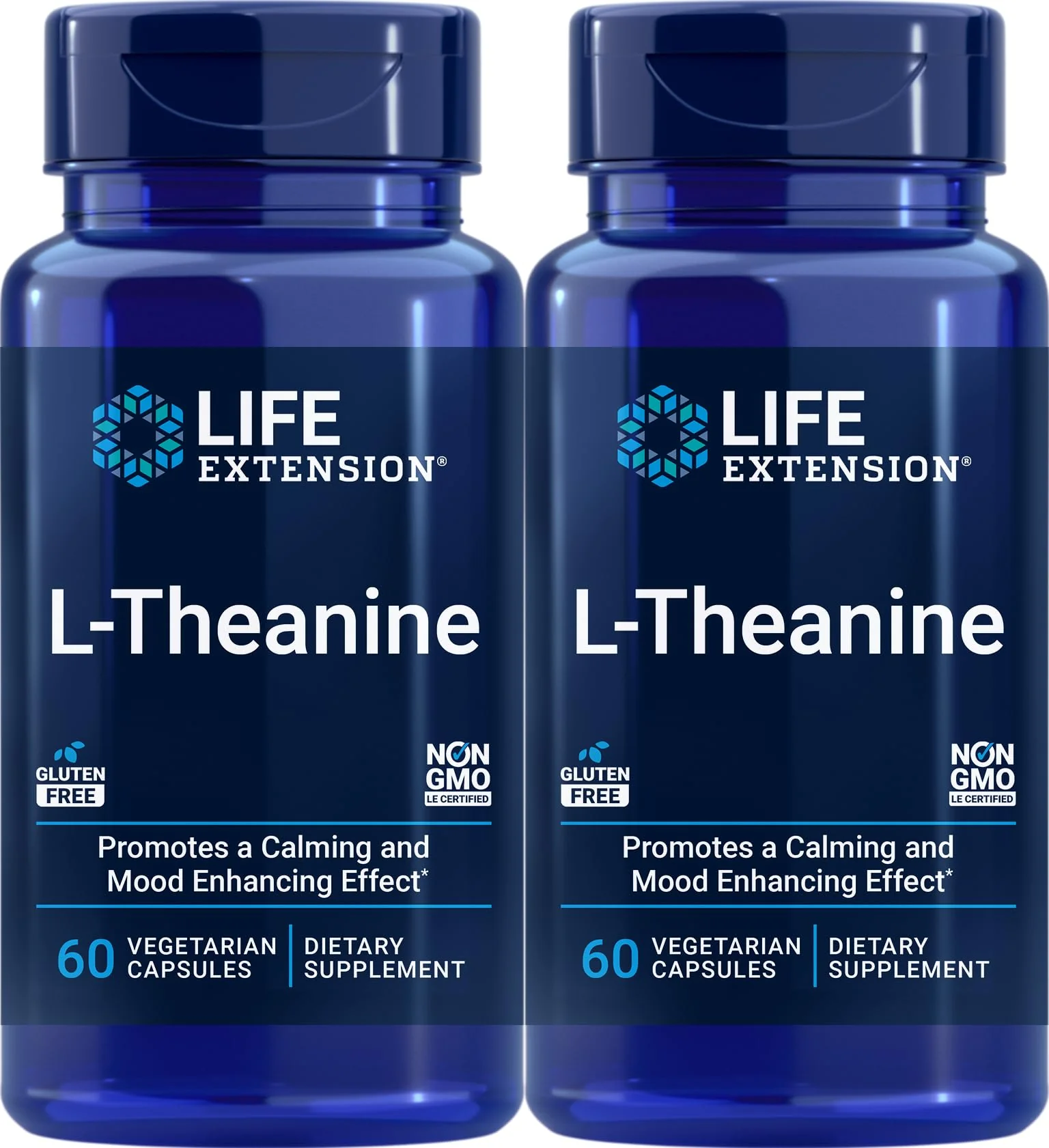Life Extension L-Theanine, 60 Vegetarian Capsules (Pack of 2) - Amino Acid Derived from Tea - Gluten-Free, Non-GMO