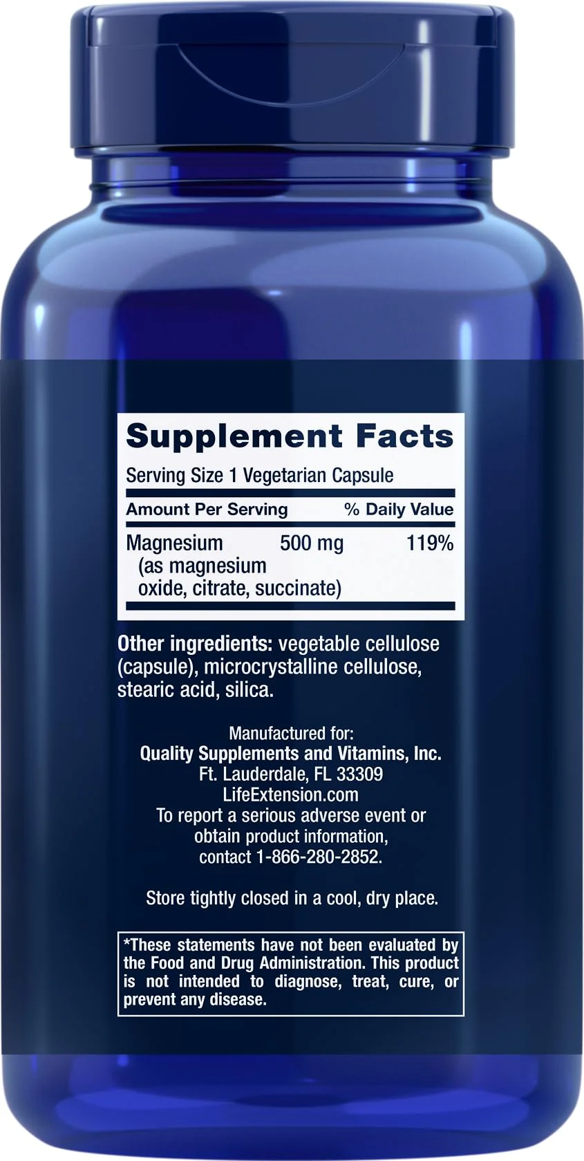 Life Extension Magnesium Caps 500mg, 270 Veg Capsules - Broad Spectrum - 3 Mags in 1 Supplement: Oxide, Citrate, Succinate - Vegetarian - Image 6