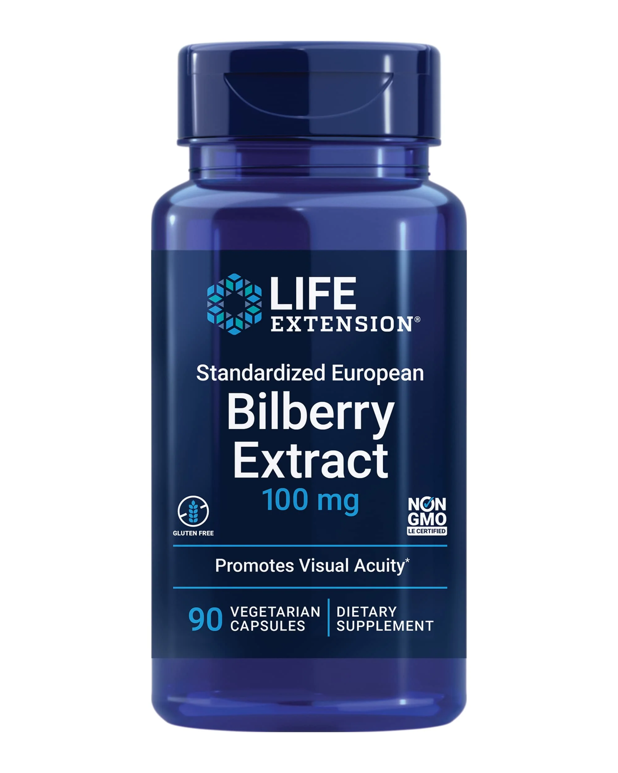 Life Extension Standardized European Bilberry Extract, 100 mg, MirtoSelect® Vaccinium myrtillus, Eye Health, Circulation, Lubrication, Gluten-Free, Non-GMO, Vegetarian, 90 Capsules