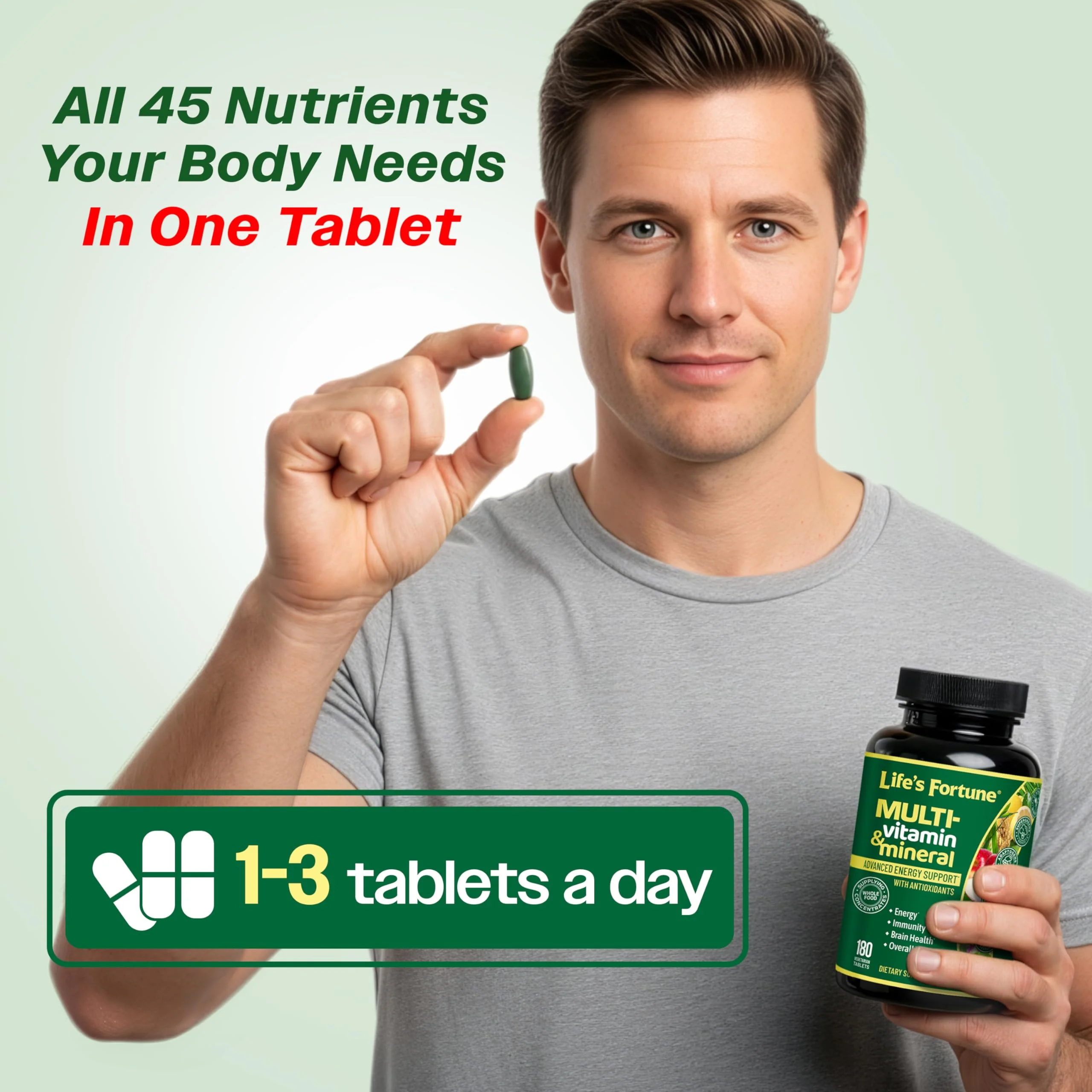 Life's Fortune Whole Food Multivitamin & Mineral Supplement for Men & Women – Energy Support Vitamins for Immune, Brain & Metabolism Support – Iron Free, 180 Vegetarian Tablets - Image 6