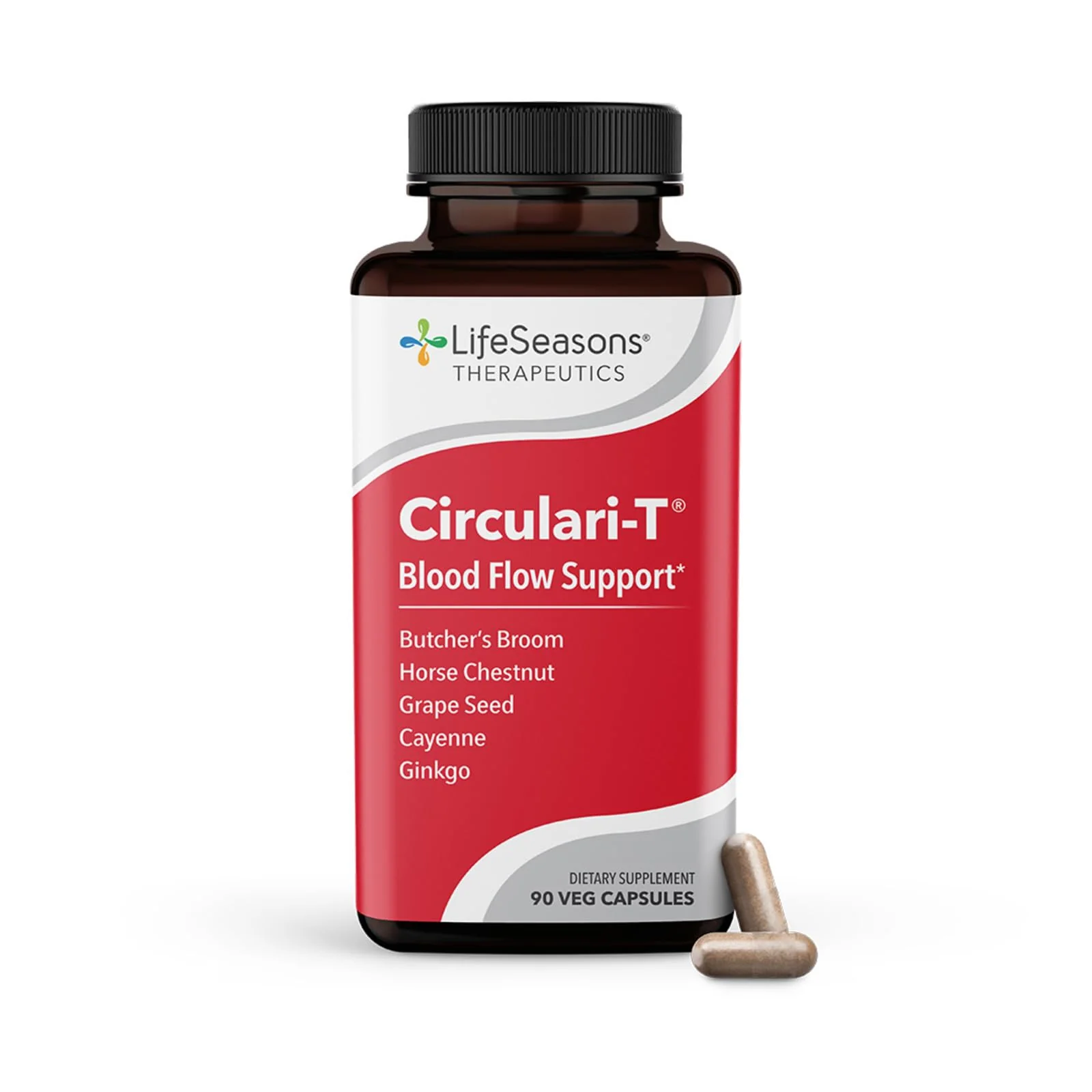 LifeSeasons Circulari-T - Blood Circulation Supplement - Supports Artery, Capillary & Vein Health - Butcher’s Broom, Ginkgo, Cayenne, Grape Seed & Horse Chestnut - 90 Capsules