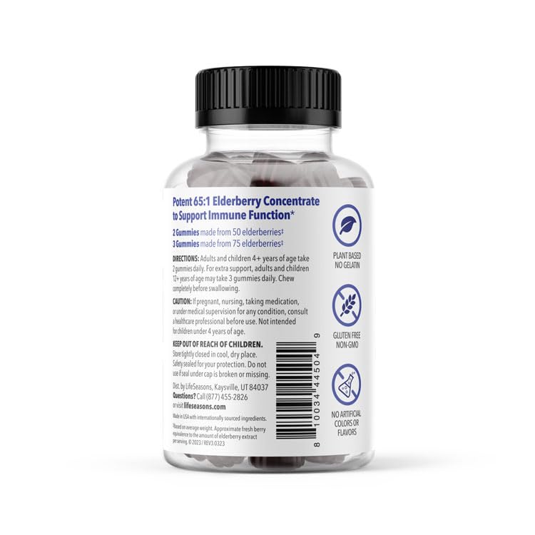 LifeSeasons Clinical Immunity - Elderberry Gummies - Supports a Healthy Immune System - 25 Elderberries Per Gummy - Maltodextrin-Free - Vitamin C, Vitamin D3, Zinc & Elderberry Extract - 75 Gummies - Image 4