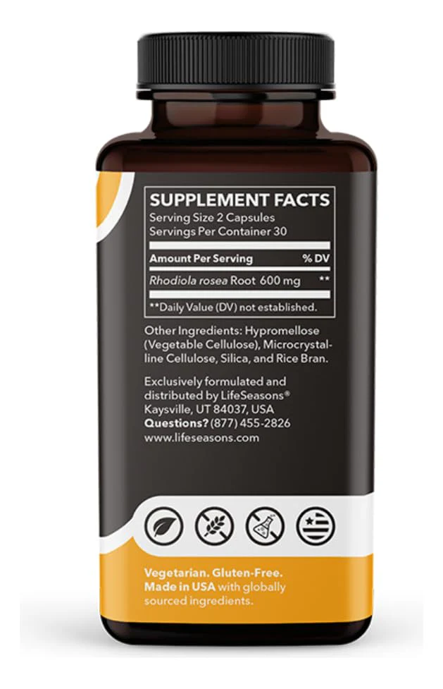 LifeSeasons Rhodiola Root 600mg per 2 Capsules – Adaptogenic Supplement for Natural Energy Mental Clarity Mood Balance Stress Support – 60 Vegan Capsules, Non‑GMO, Gluten‑Free - Image 4