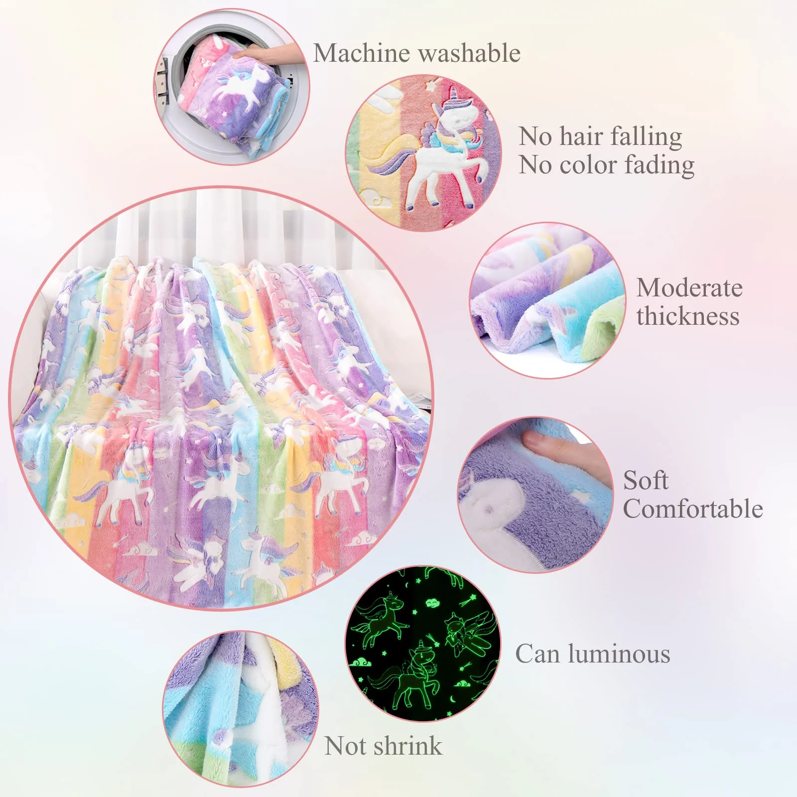 LIFEYJ Glow in The Dark Blanket Unicorns Gifts for Girls, Soft Blanket 3 4 5 6 7 8 9 10 Year Old Girl Gifts, Toddler Girls Toys Age 6-8, Gifts for Girl for Christmas Birthday Gifts Presents, 50"x60" - Image 6