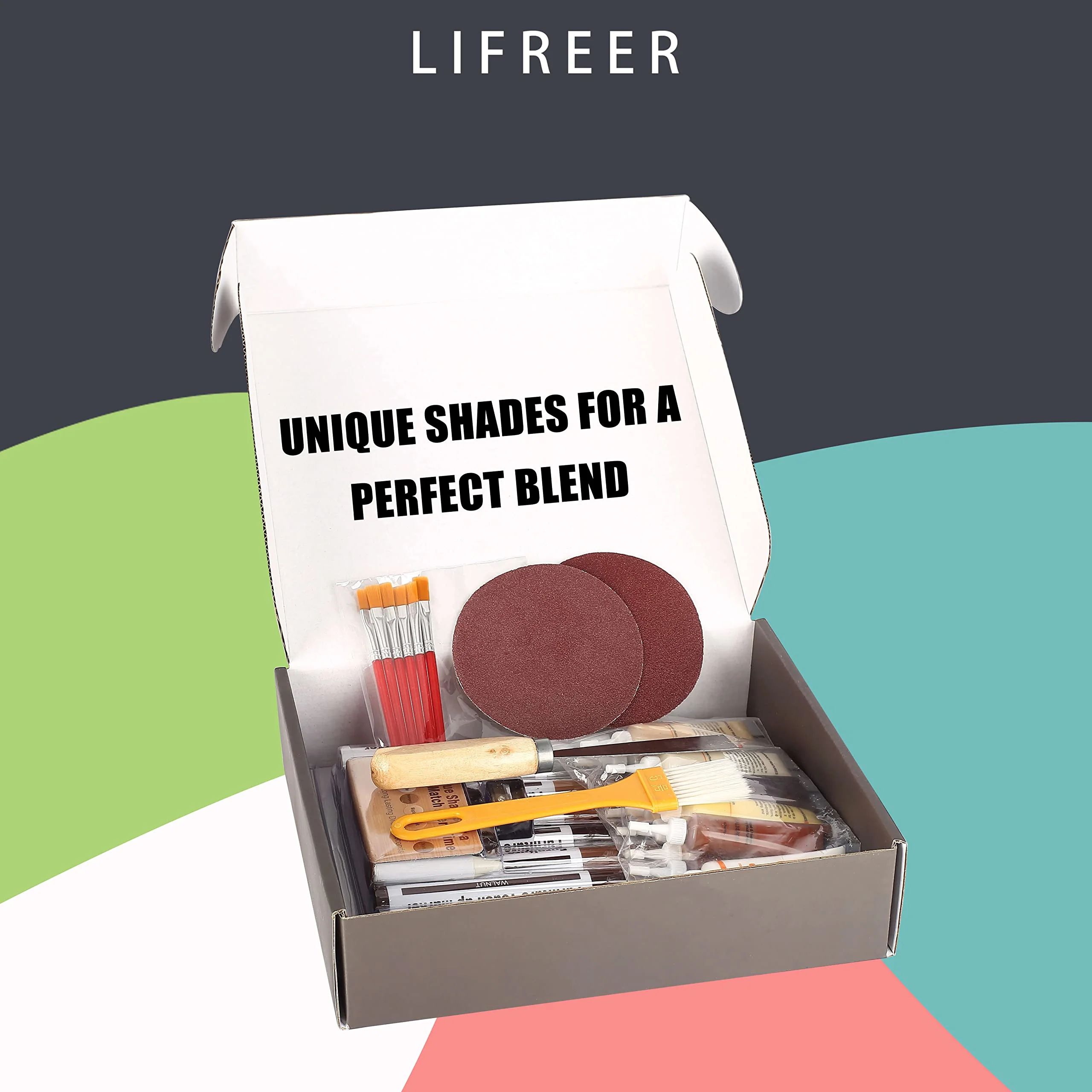 Lifreer Wood Furniture Repair Kit - 40 Pcs Wood Filler, Touch Up Markers with Wax Sticks - for Wood Floors, Stains, Scratches,Tables, Door, Carpenters, Bedposts - Image 2