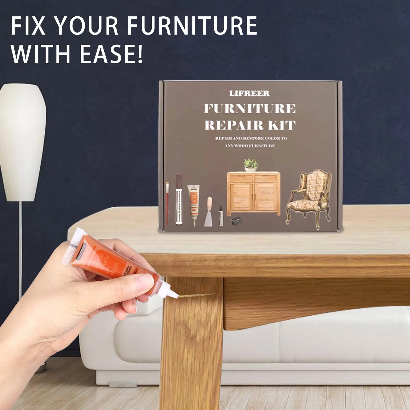 Lifreer Wood Furniture Repair Kit - 40 Pcs Wood Filler, Touch Up Markers with Wax Sticks - for Wood Floors, Stains, Scratches,Tables, Door, Carpenters, Bedposts - Image 4