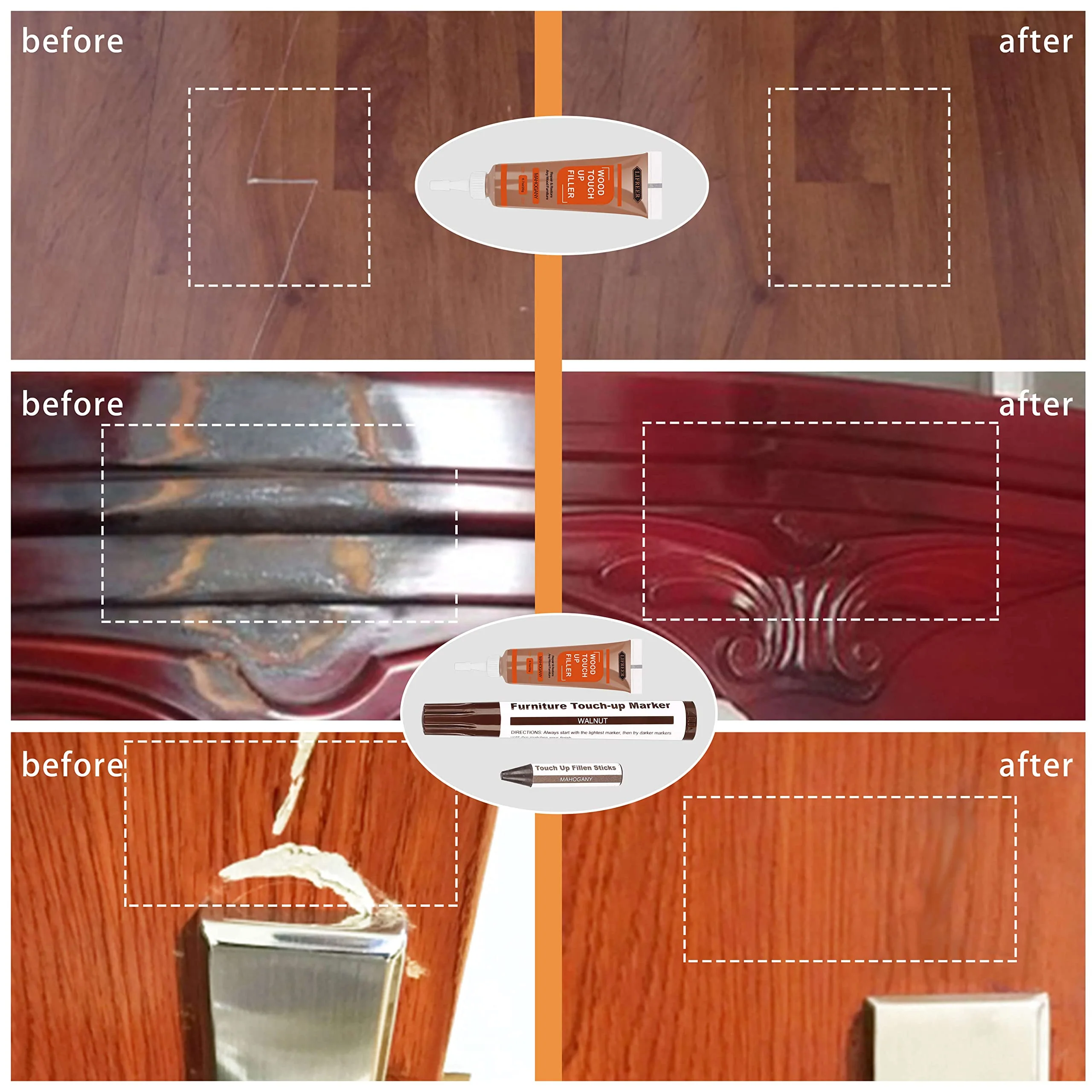 Lifreer Wood Furniture Repair Kit - 40 Pcs Wood Filler, Touch Up Markers with Wax Sticks - for Wood Floors, Stains, Scratches,Tables, Door, Carpenters, Bedposts - Image 9