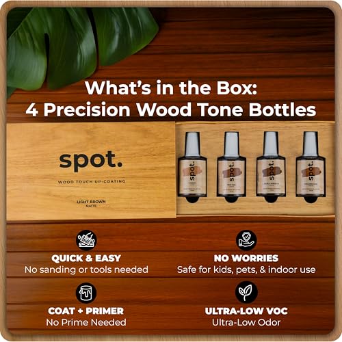 Light Brown Wood Stain Repair Kit, Brush-On Touch-Up Stain Bottles, Golden Oak, Early America, Cherry, Red Oak, Interior and Exterior Wood, 4 fl oz Total by spot. - Image 2