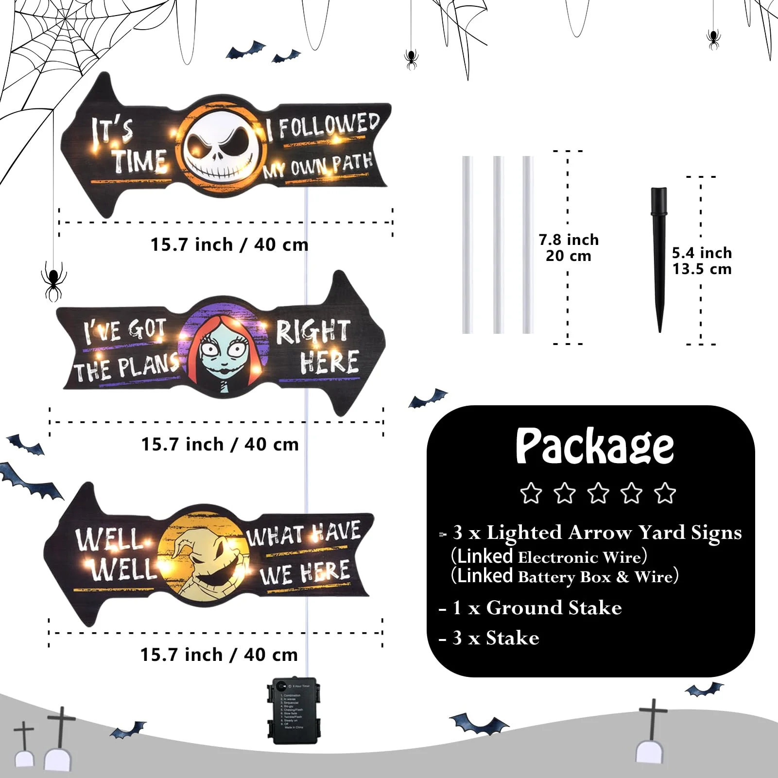 Lighted Jack Sally Yard Signs, Scary Halloween Decor Christmas Nightmare Halloween Decorations Outdoor Before Party Lawn Cute Garden Yard Stakes Outside Arrow Decorations Clearance - Image 2